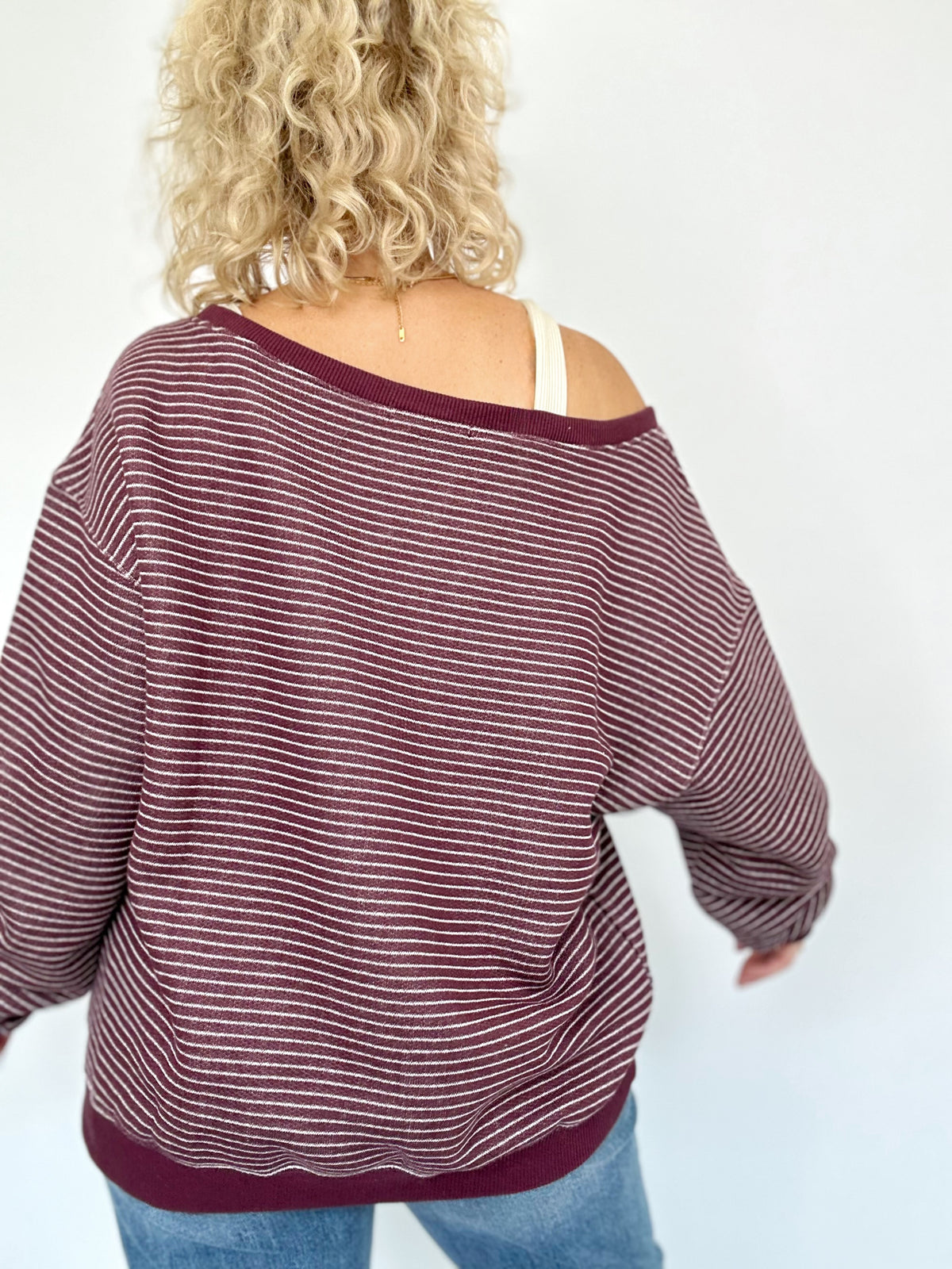 Jolene Striped Off The Shoulder Sweatshirt