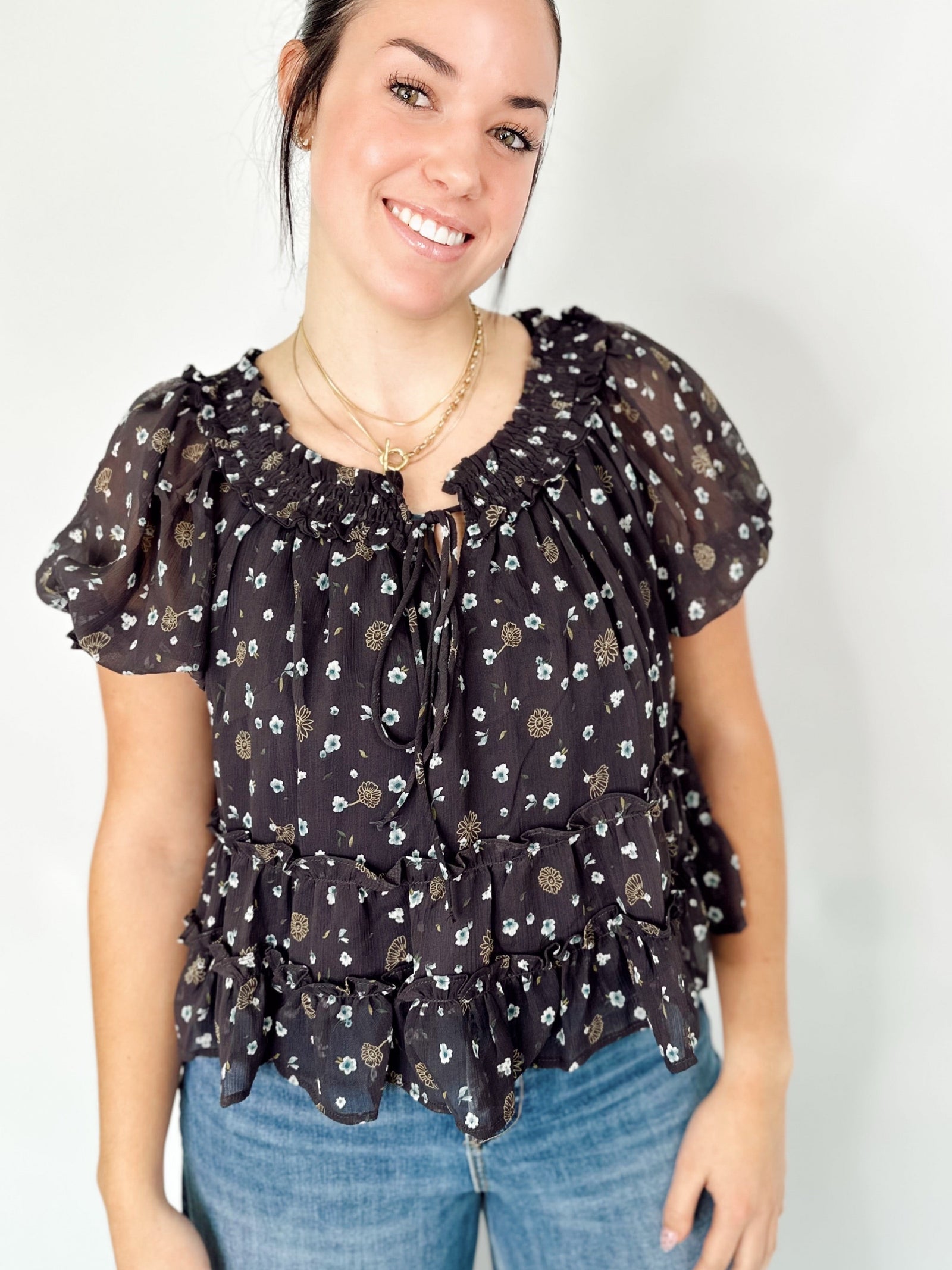 Riley Floral Top Navy