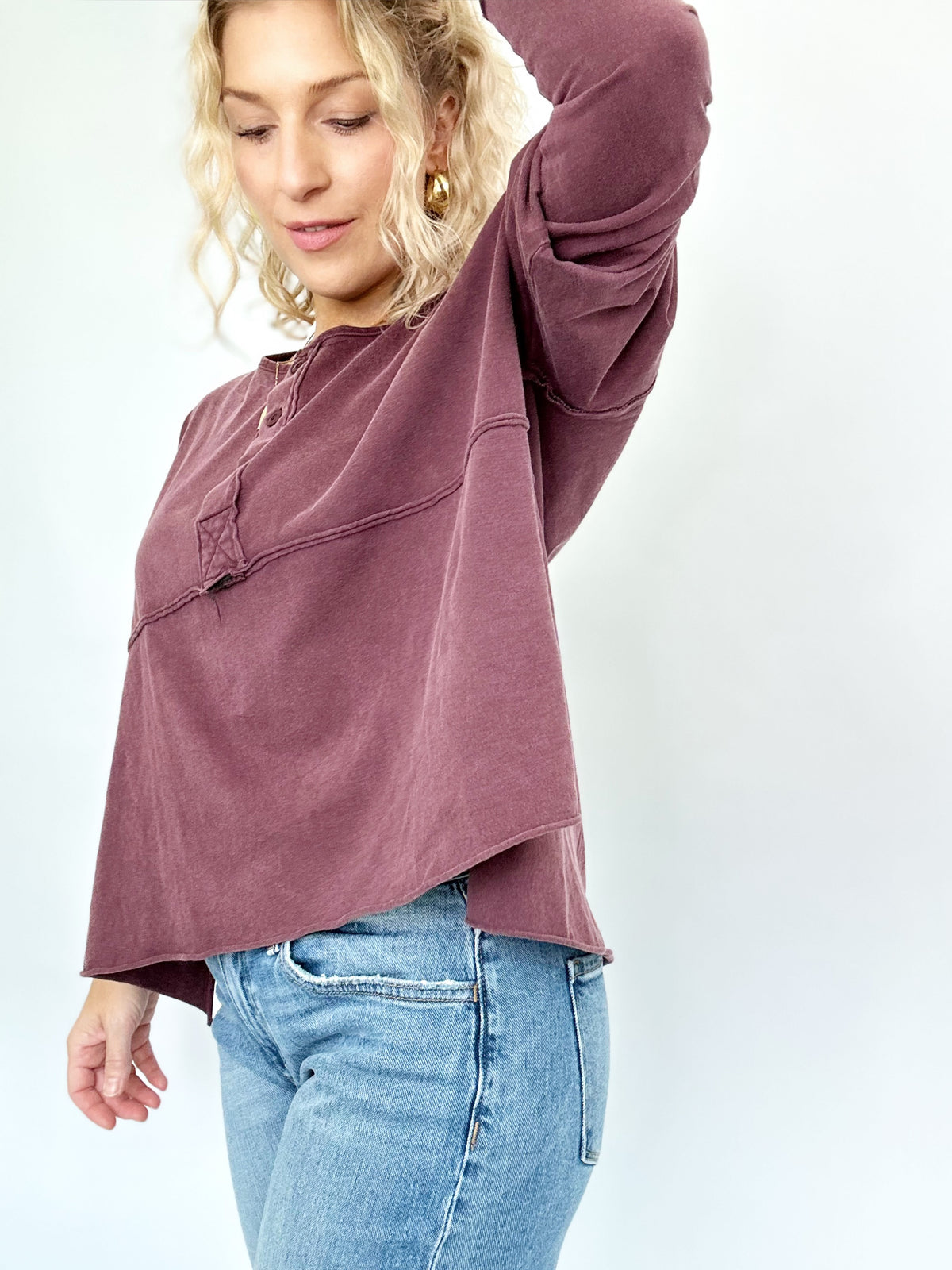 Nadia Oversized Henley Top Dark Cherry
