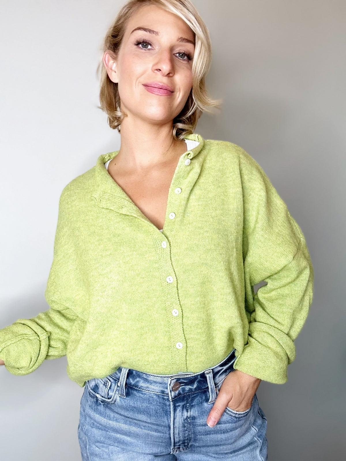 Piper Button Up Cardigan Lemongrass