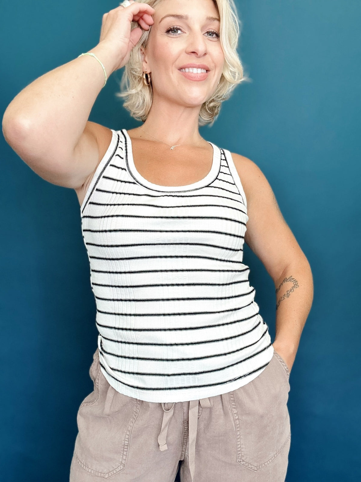 Colby Striped Tank Black