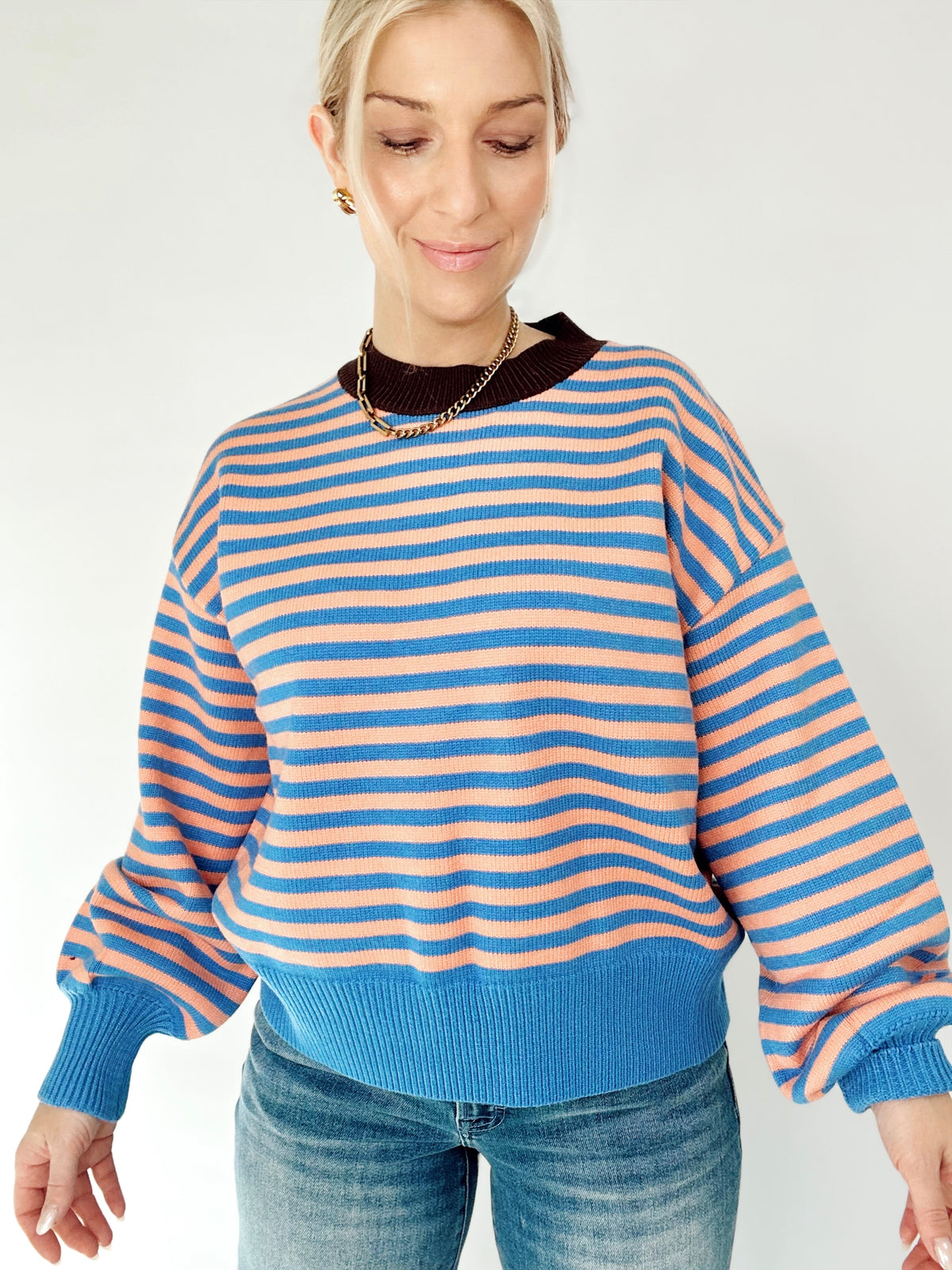 Luella Stripe Sweater Pullover Blue/Peach