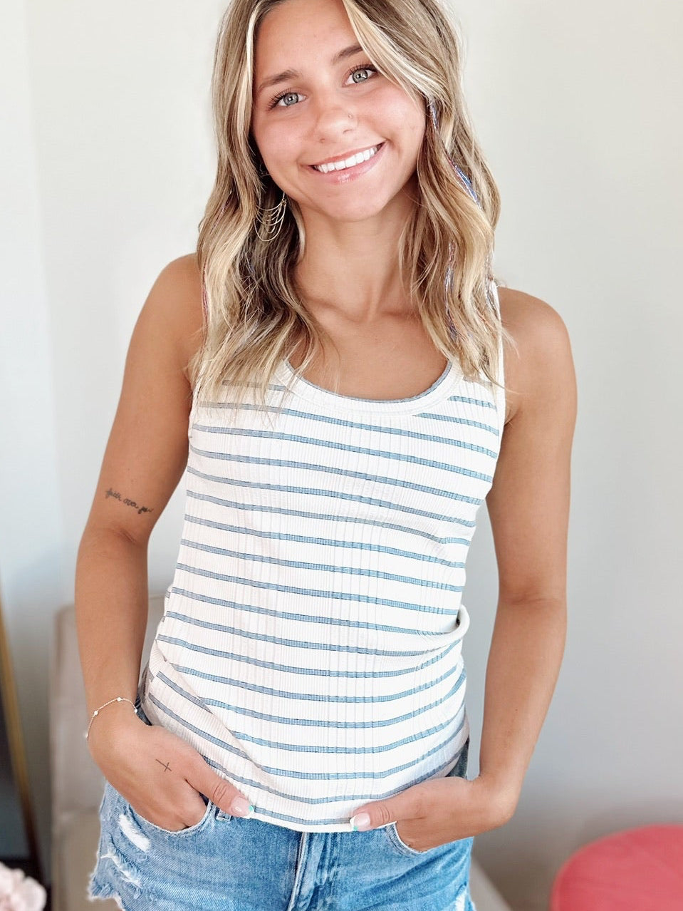 Colby Striped Tank Blue/Ivory