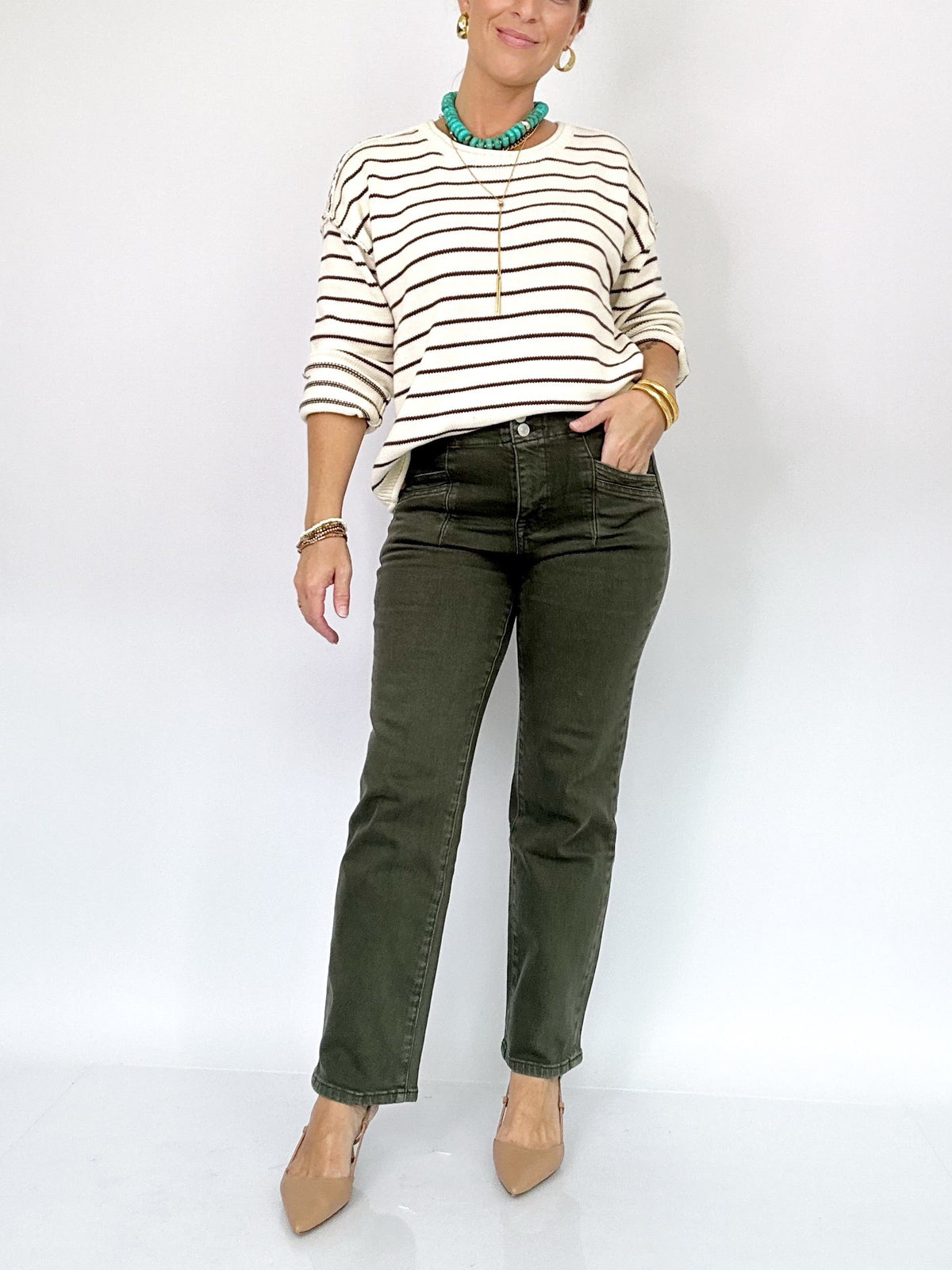 Katie Stripe Crew Neck Sweater Cream