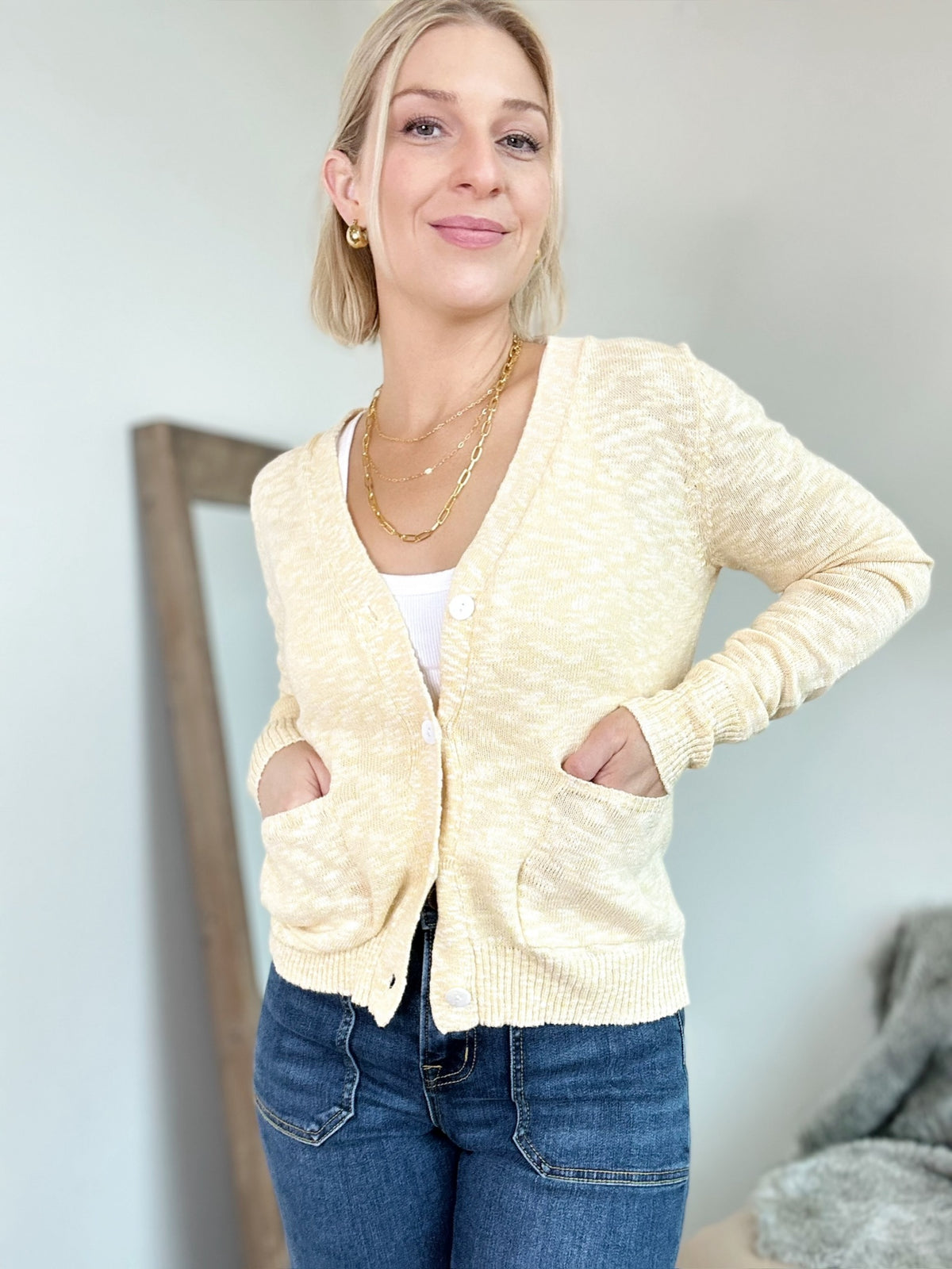 Harlee Button Up Cardigan Yellow