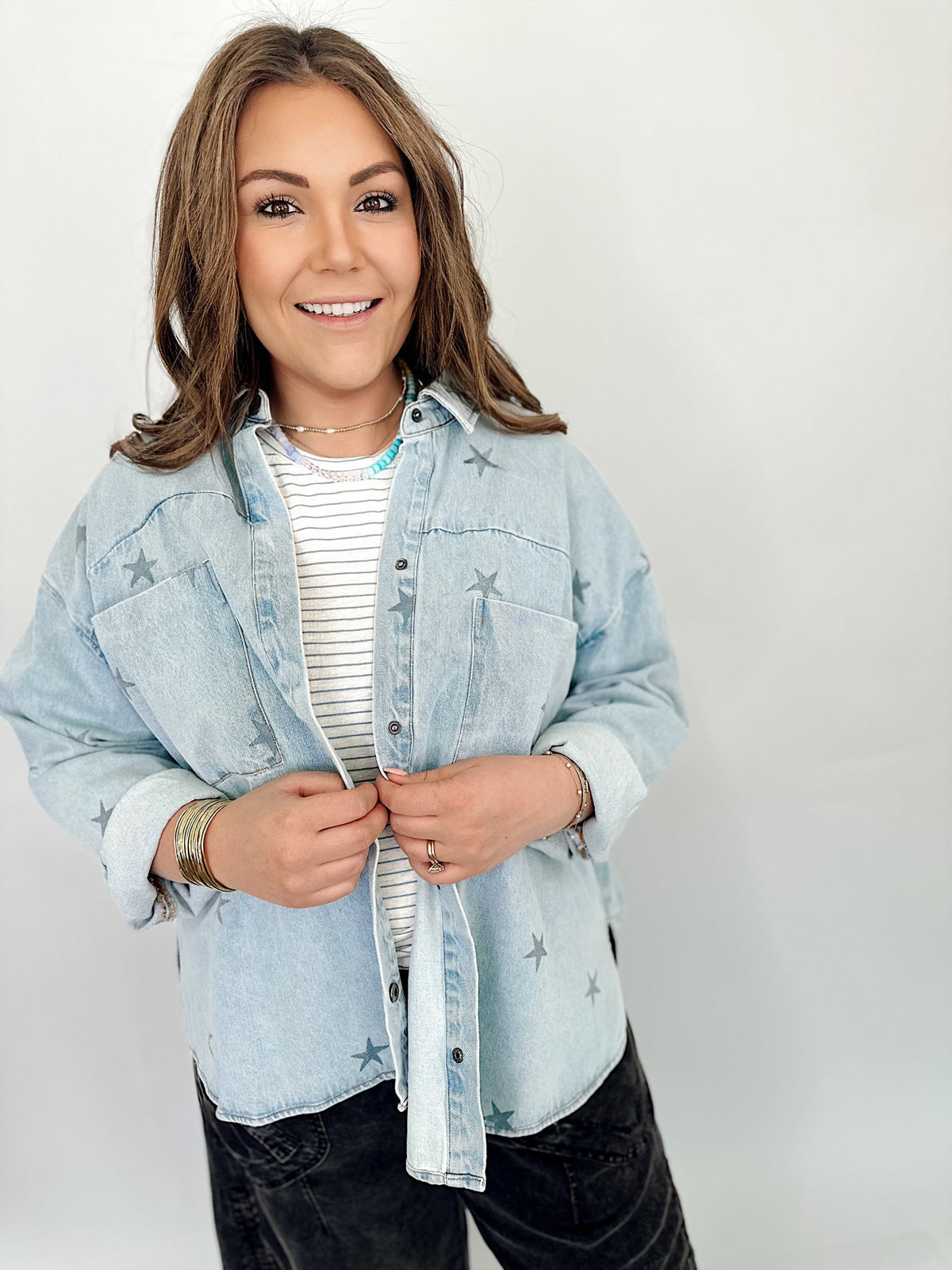Star Print Denim Shacket