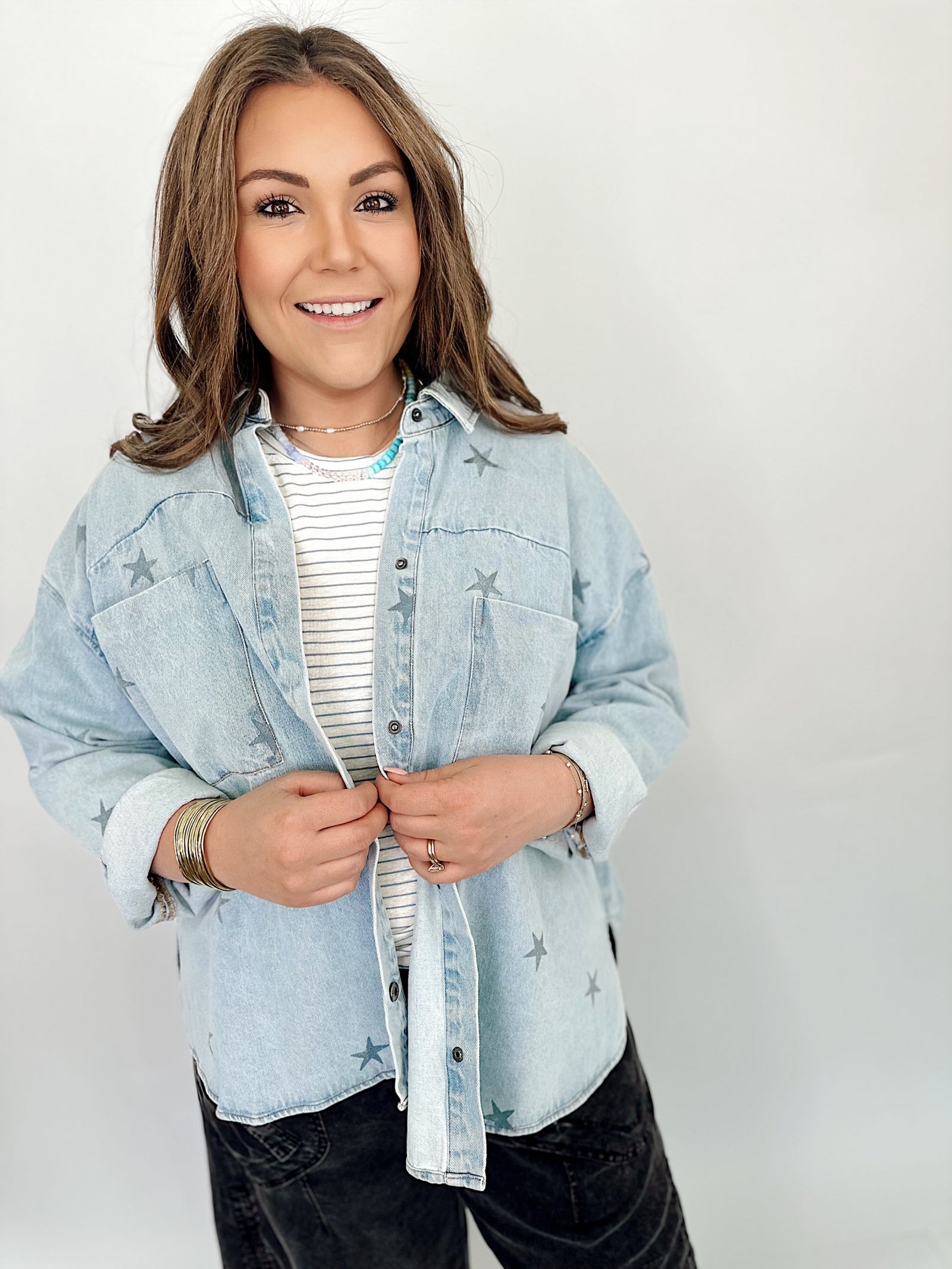 Star Print Denim Shacket