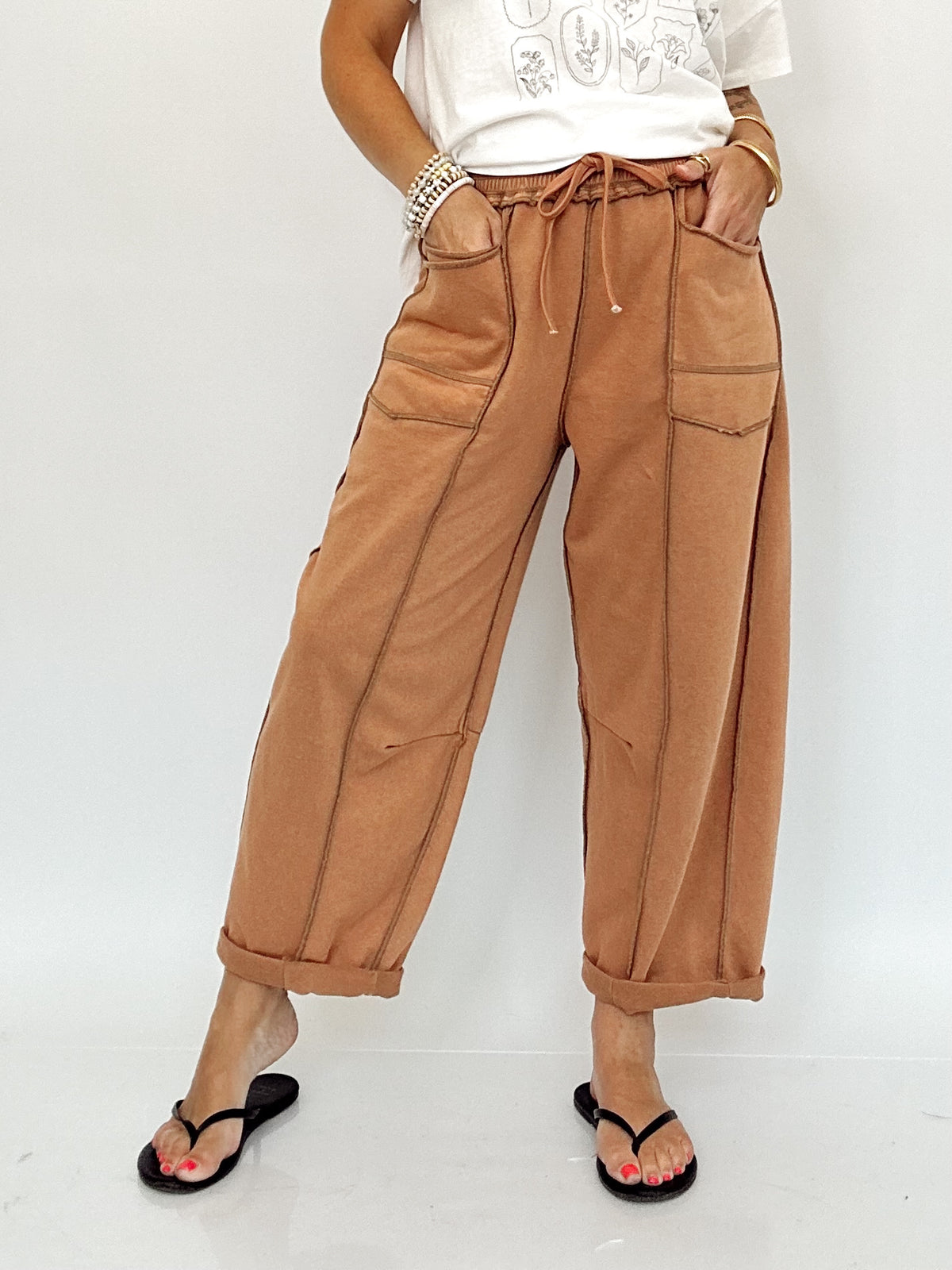 Heidi Barrel Fit Utility Knit Pants Camel