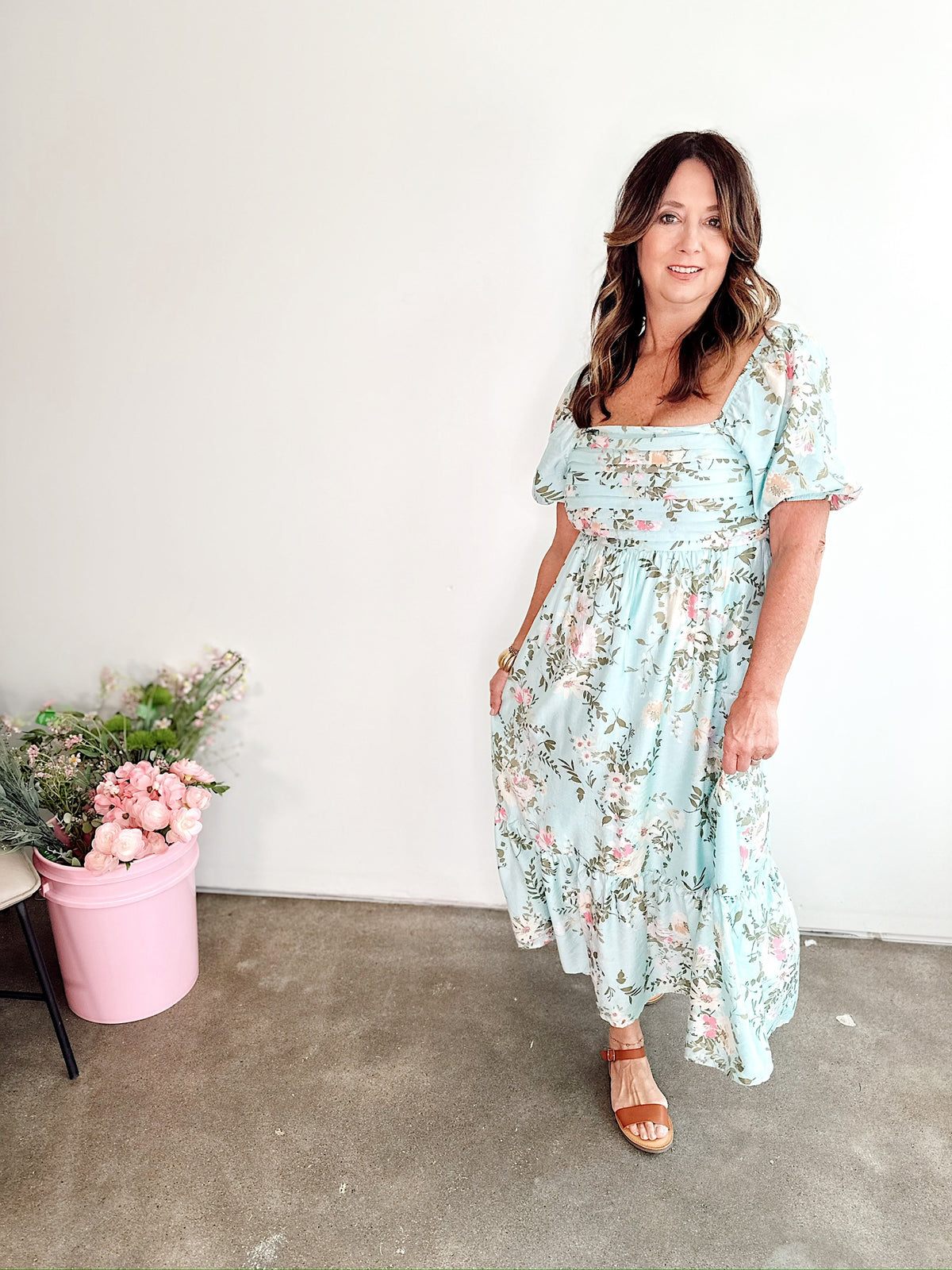 Natasha Floral Midi Dress Mint Multi