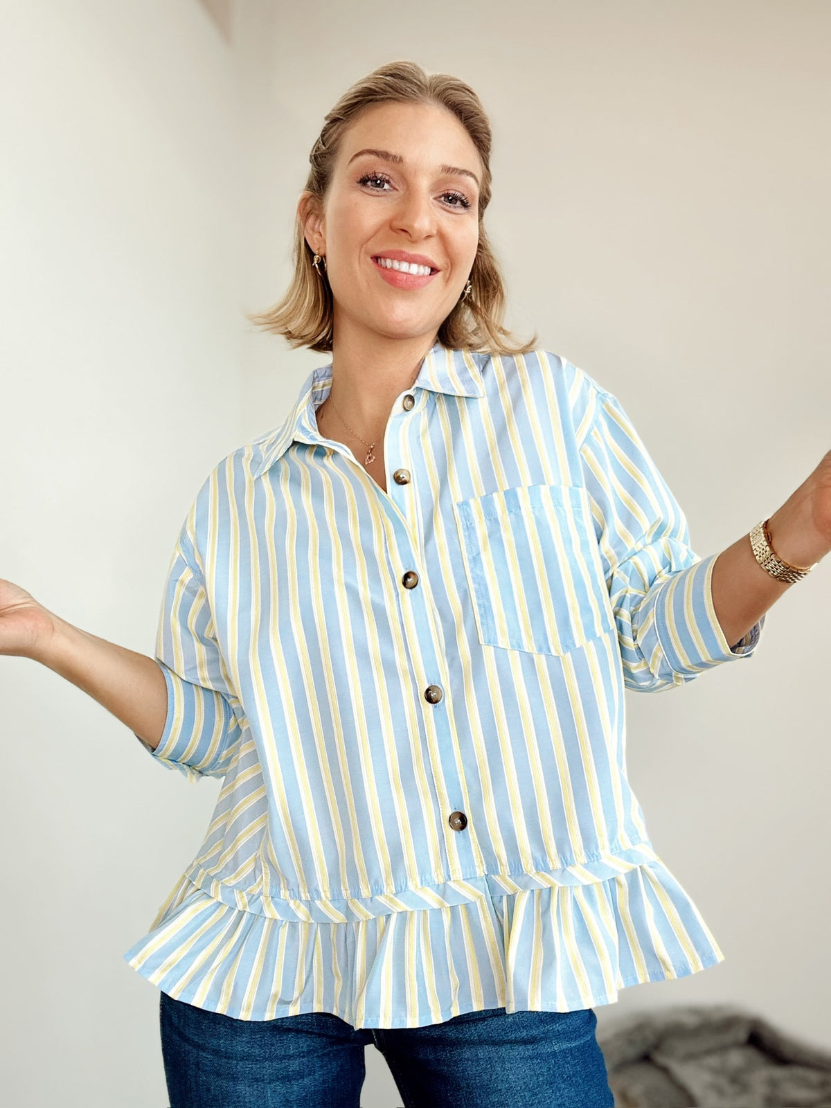 Lisa Striped Button Down Peplum Top