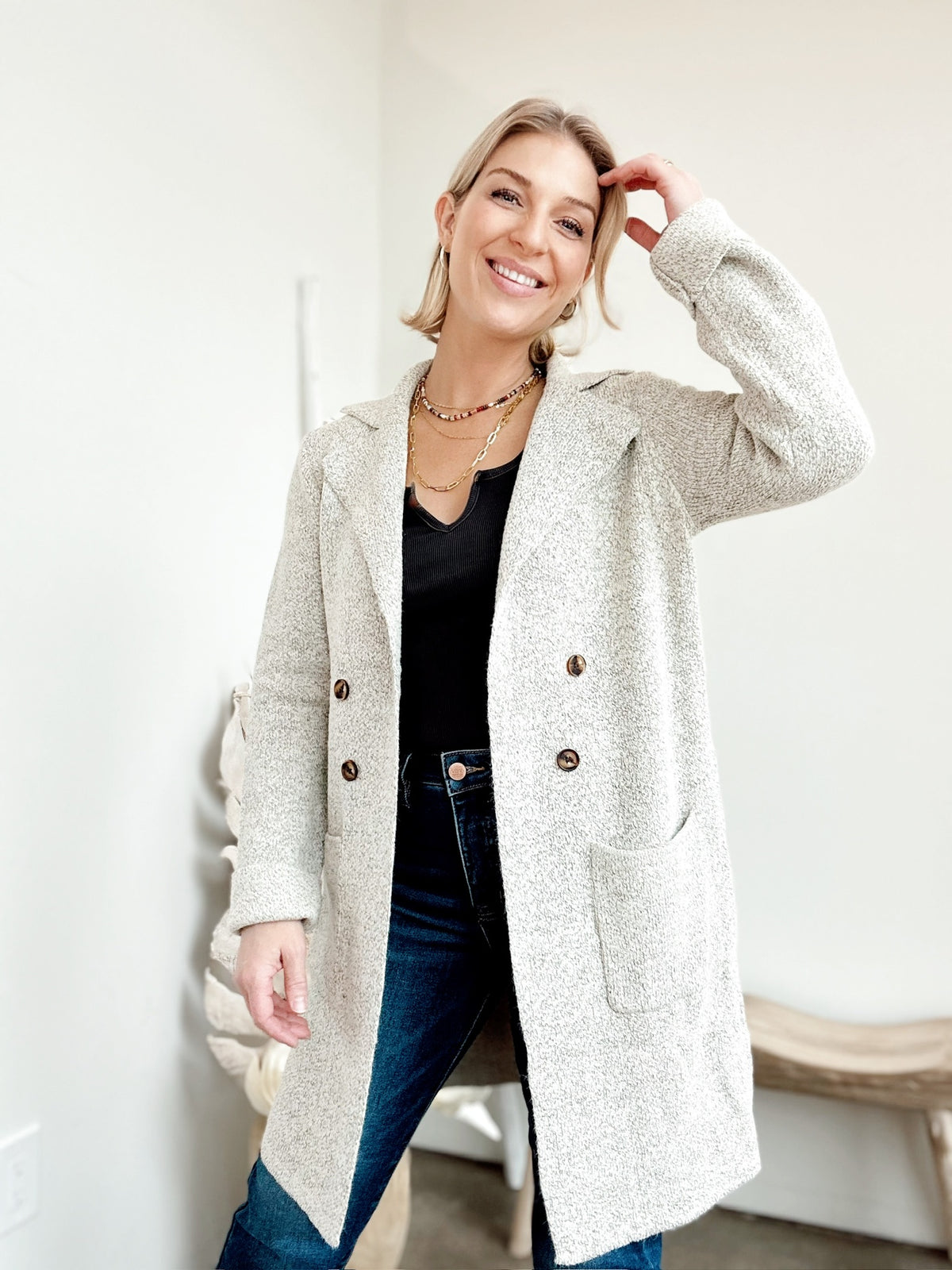 Brielle Open Sweater Coat Oatmeal
