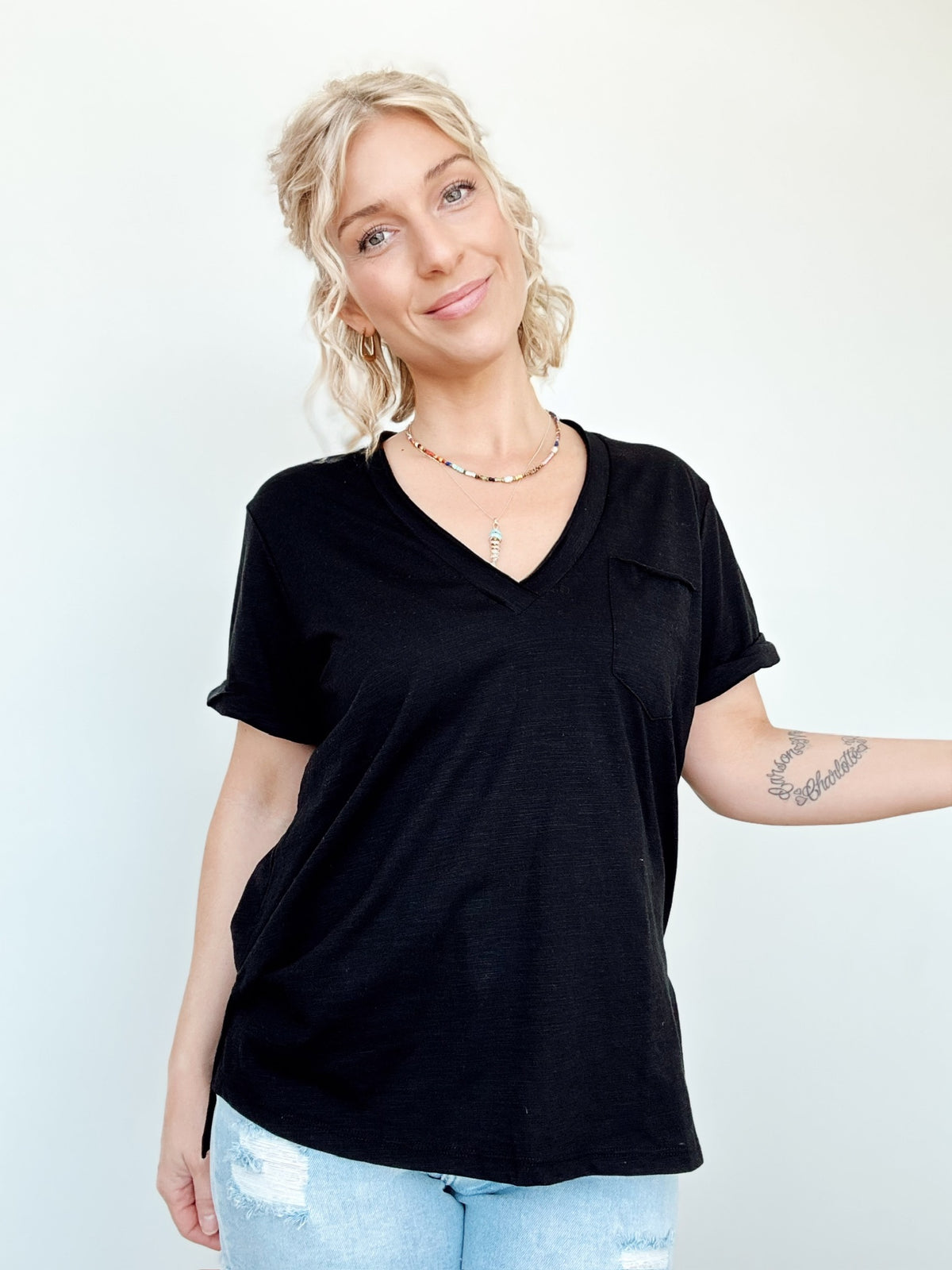 Sydney V-neck Short Sleeve Top Black