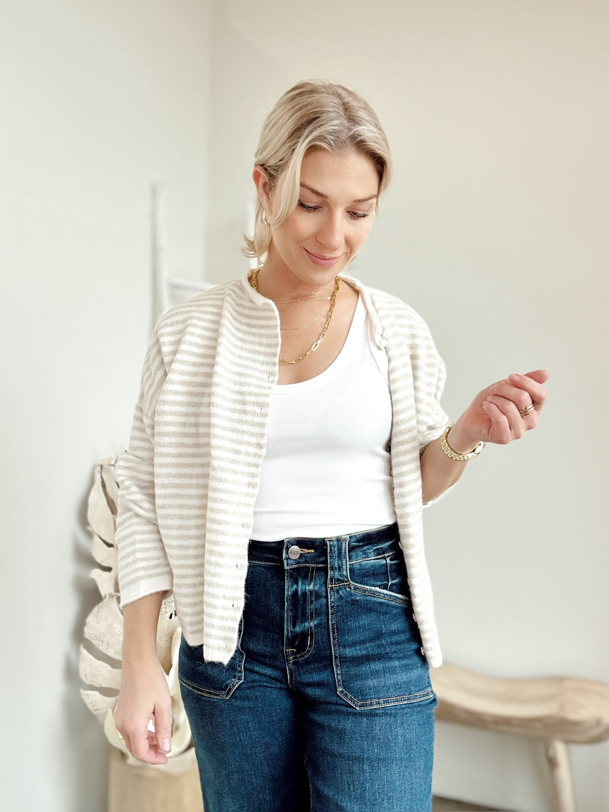 Piper Cardigan Mini Striped Cream