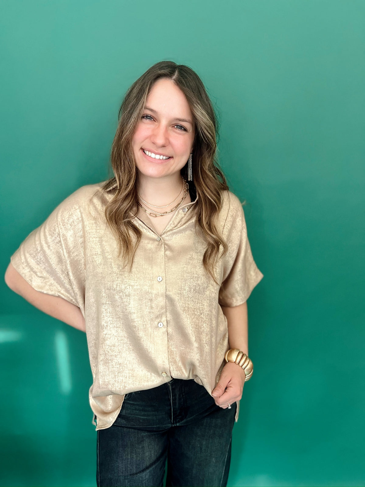 Victoria Metallic Blouse Gold