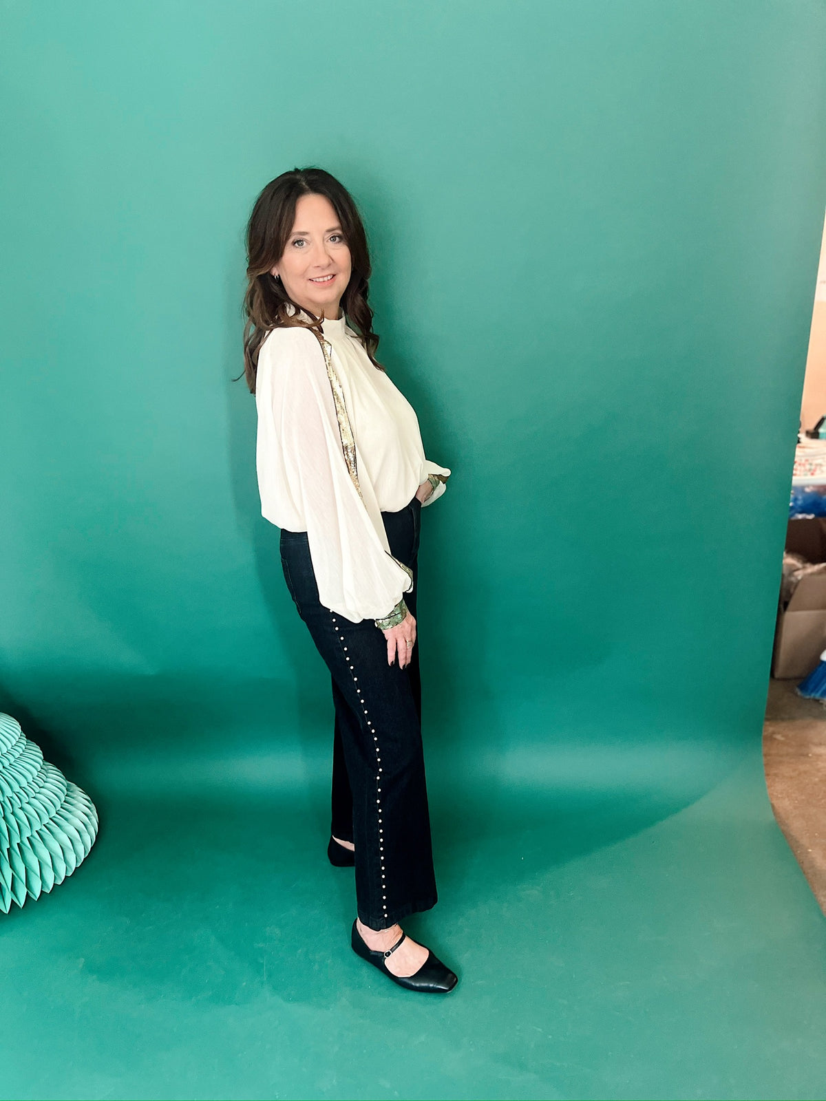 Isabella Raglan Sequin Chiffon Top Taupe