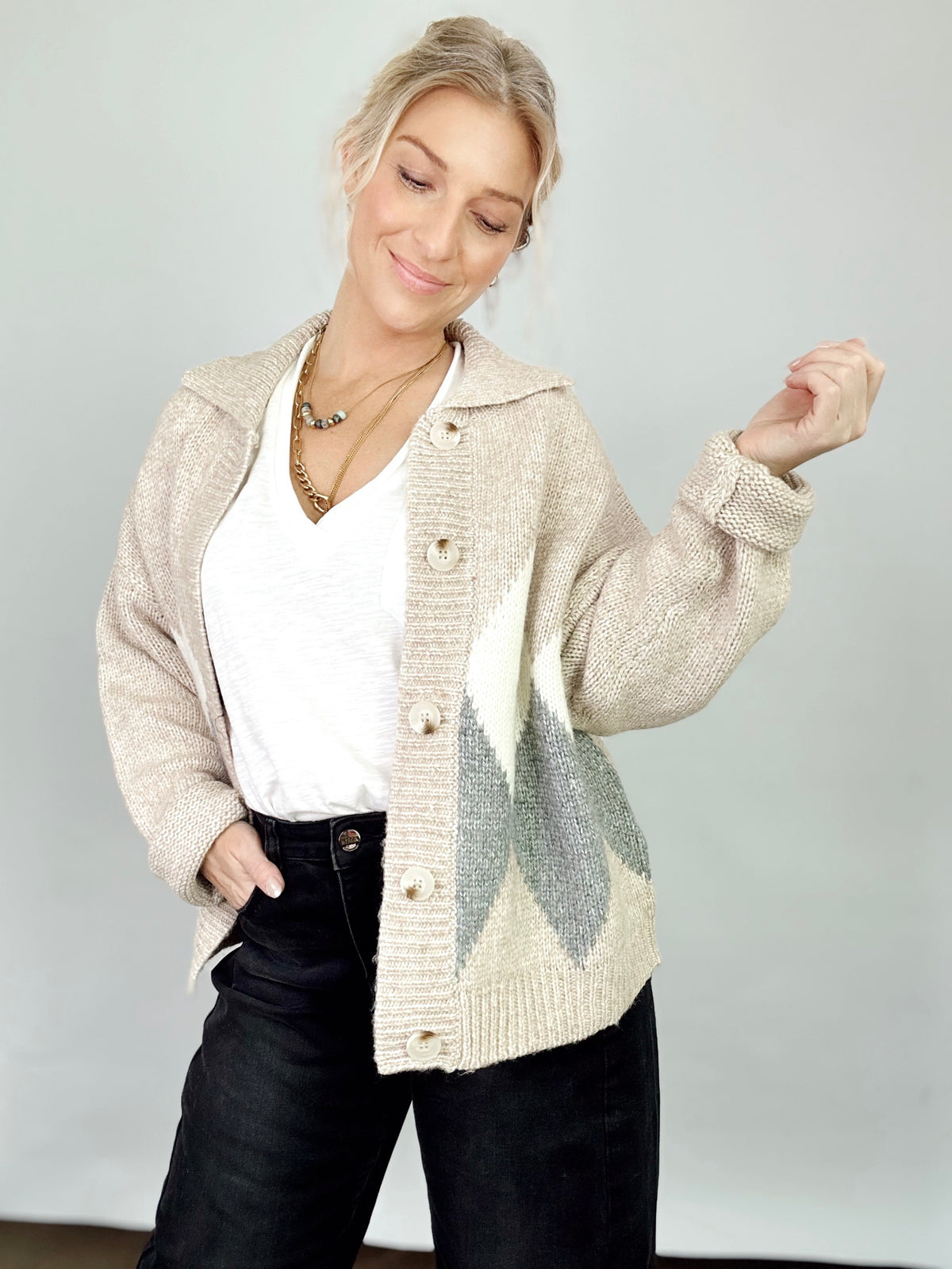 Callie Argyle Knit Cardigan Sand