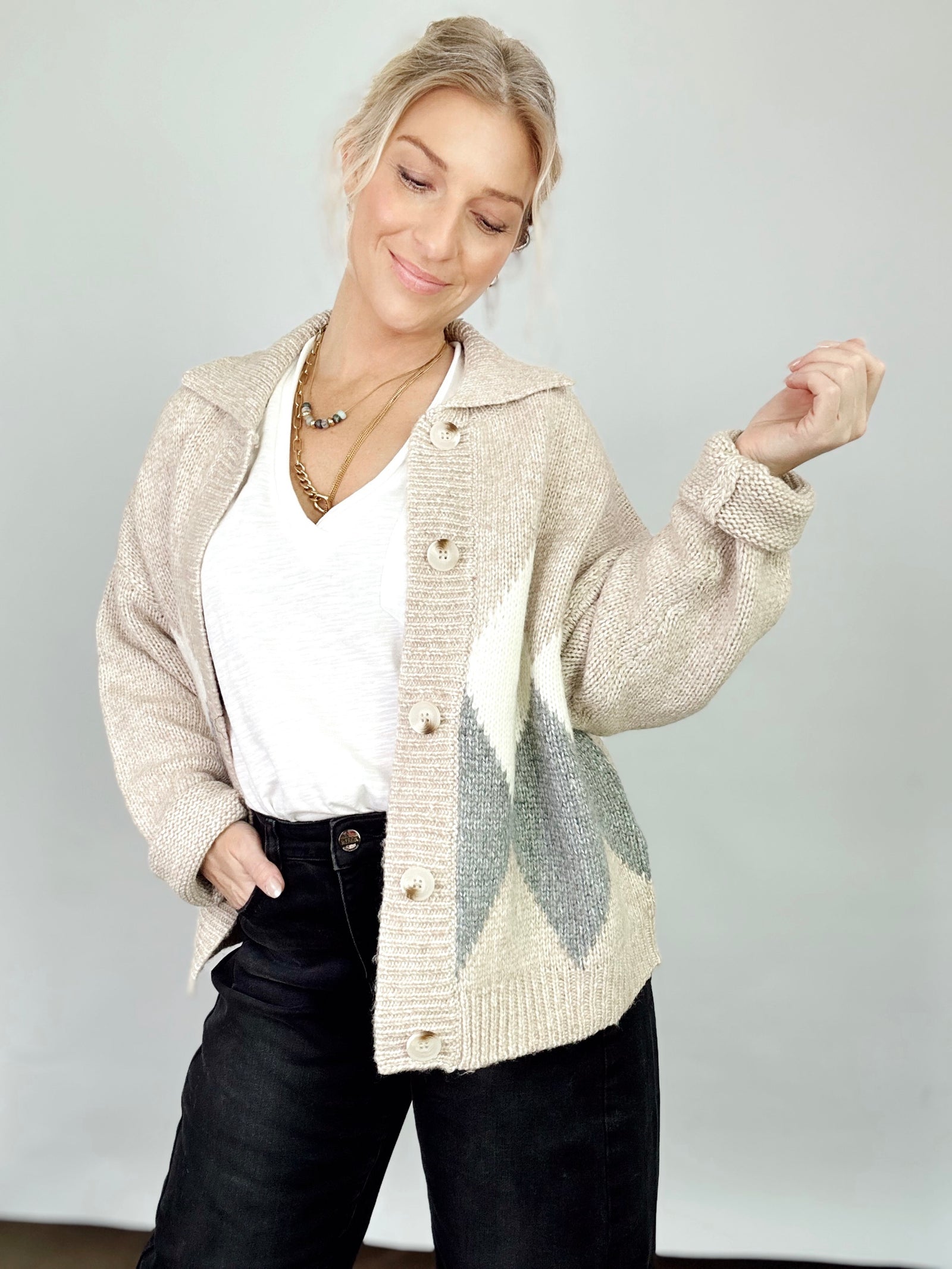 Callie Argyle Knit Cardigan Sand