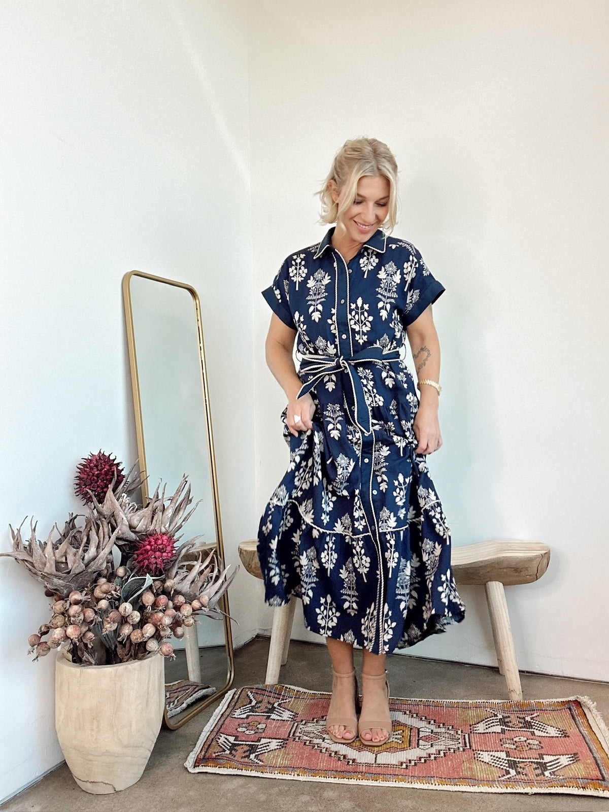 Raya Botanical Print Midi Dress