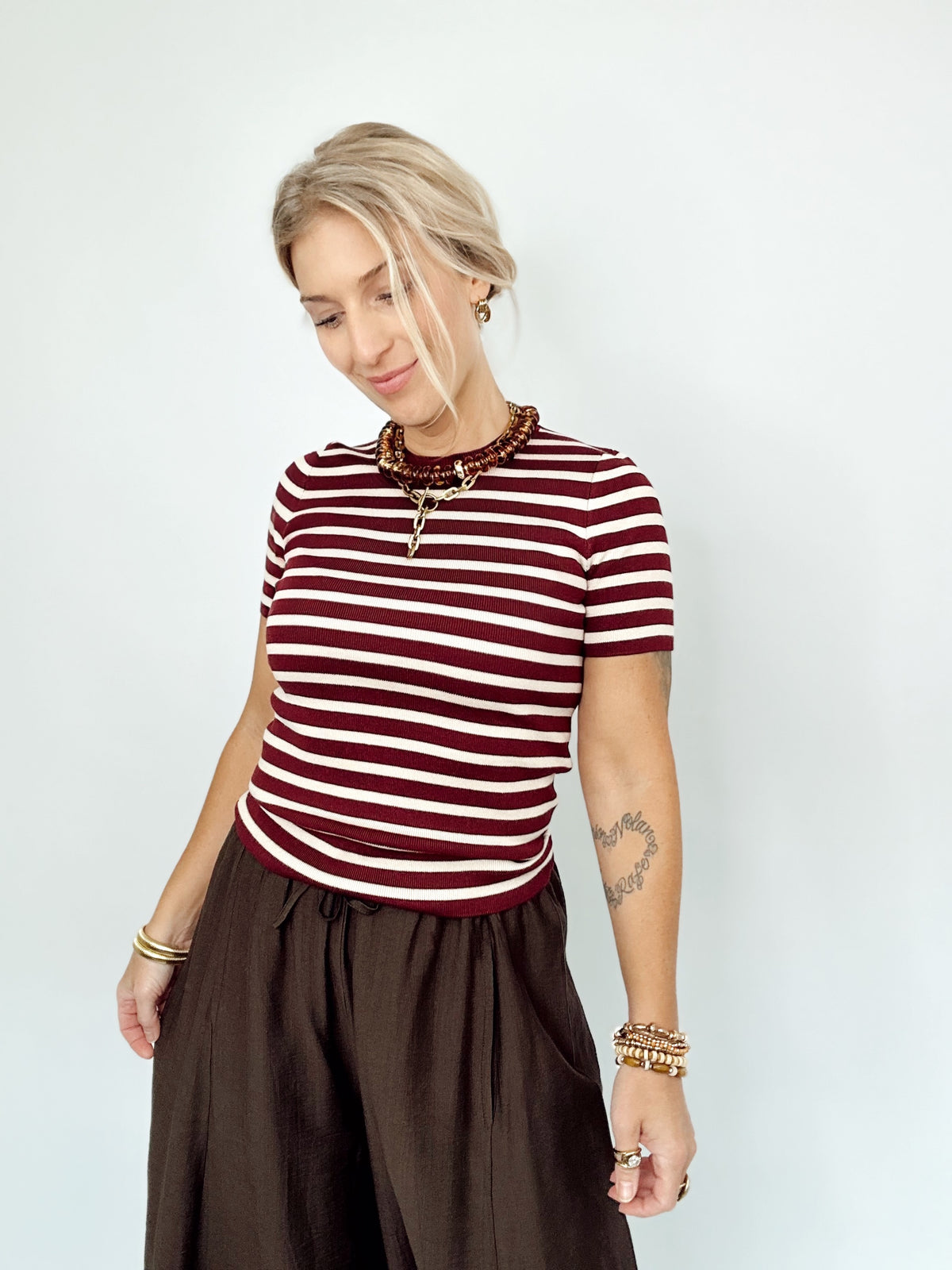 Carmen Striped Sweater Wine