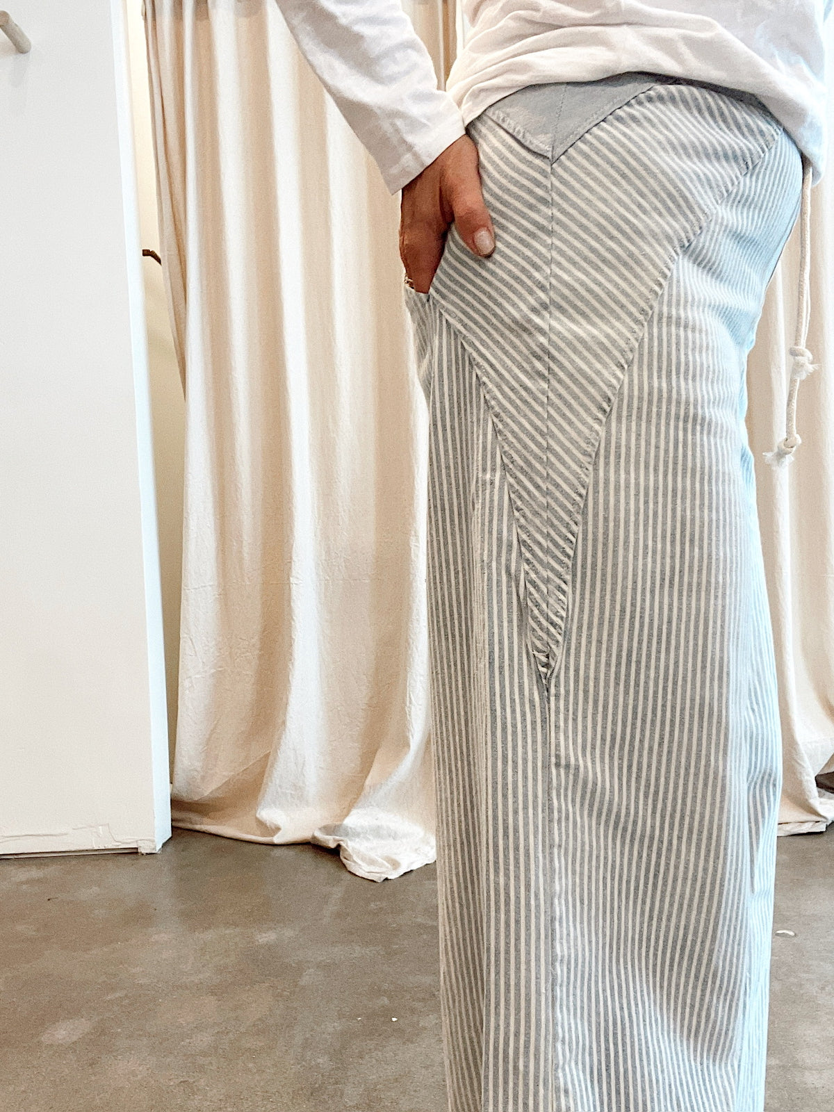 Monica Mineral Washed Striped Drawstring Pants Denim