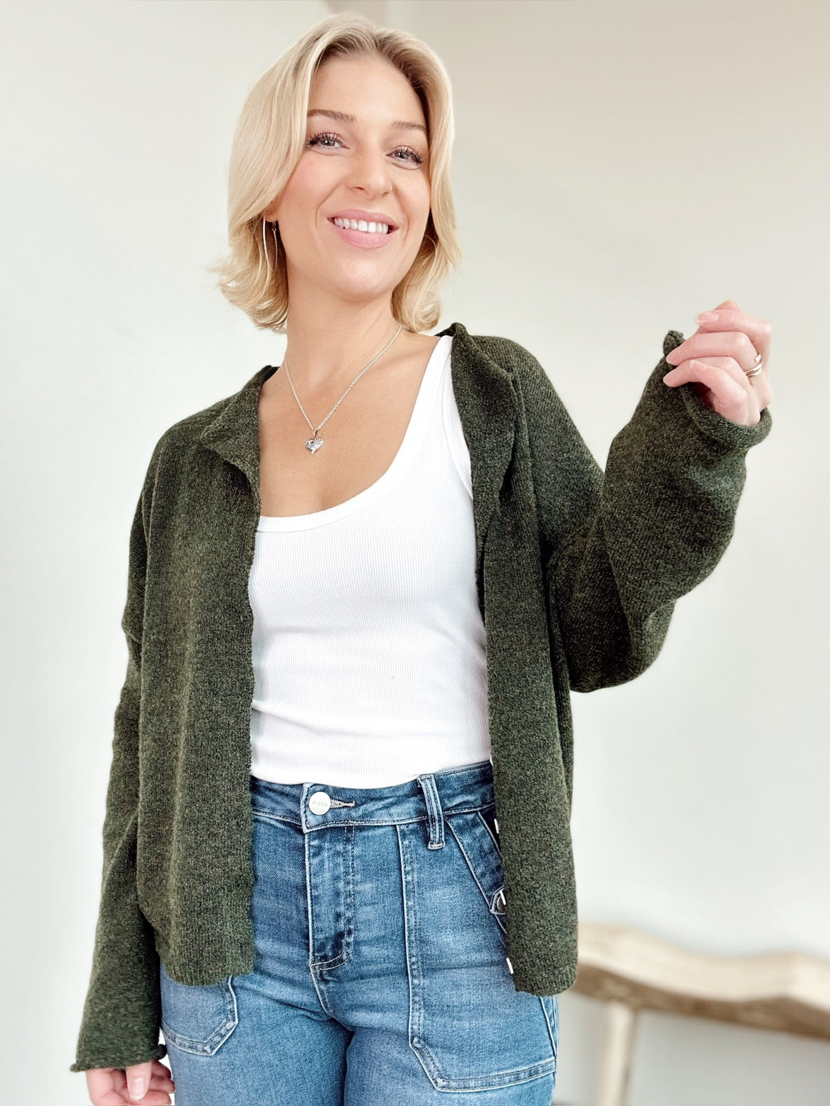 Piper Button Up Cardigan Hunter Green