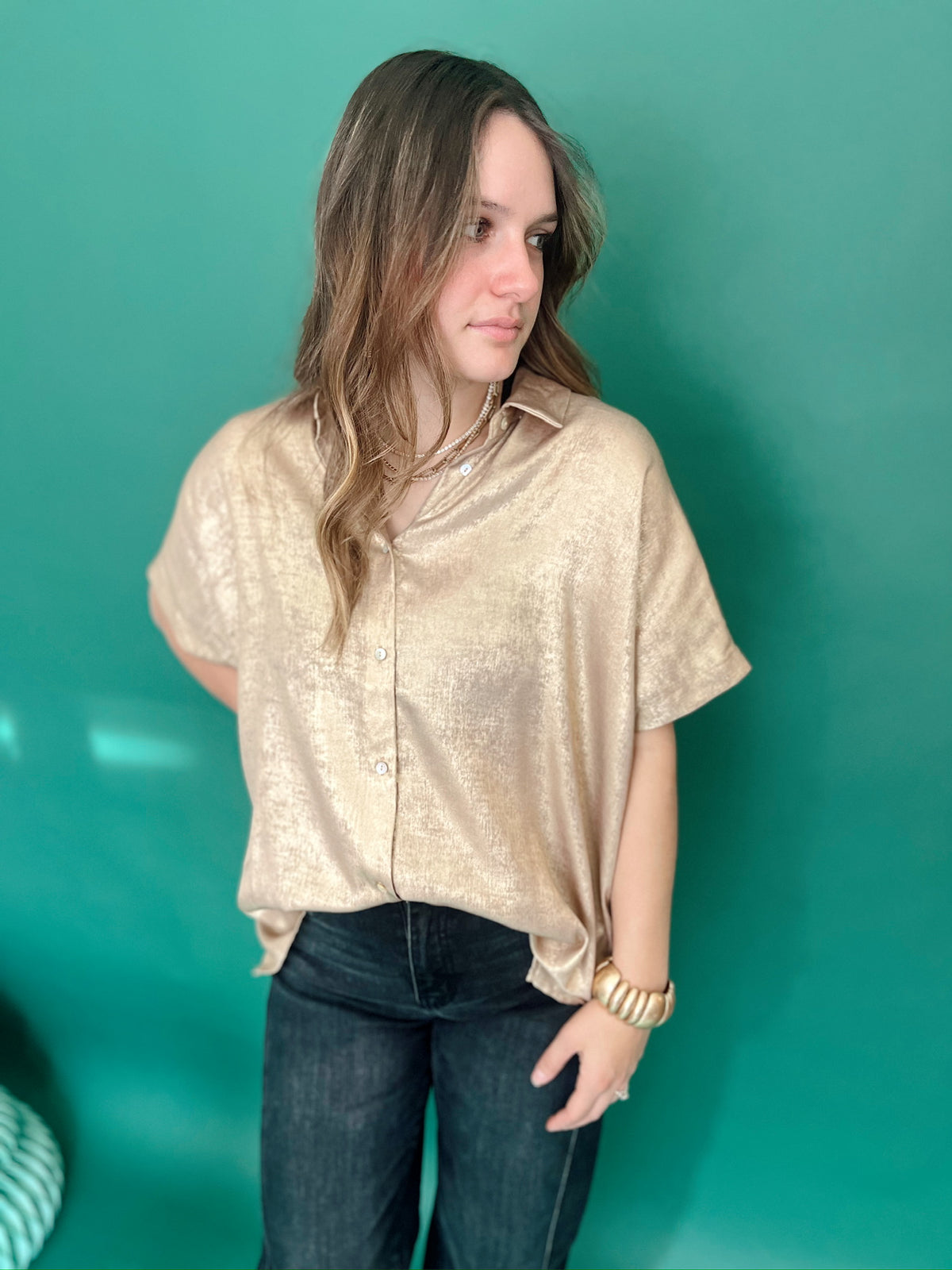 Victoria Metallic Blouse Gold