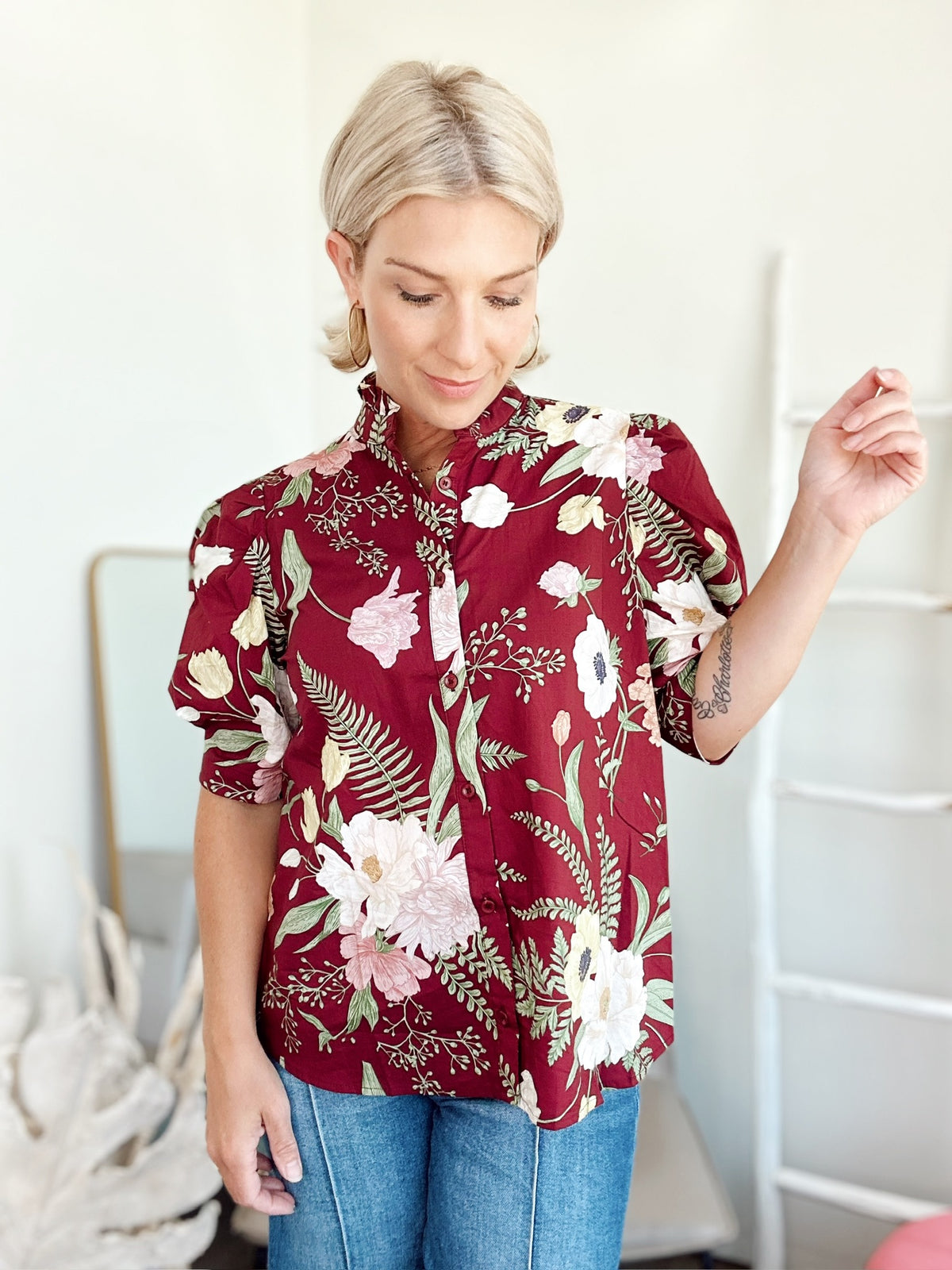 Tracy Floral Blouse Merlot