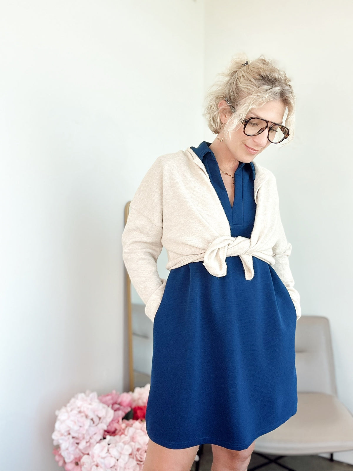 Adley Sleeveless V- Neck Mini Dress Navy