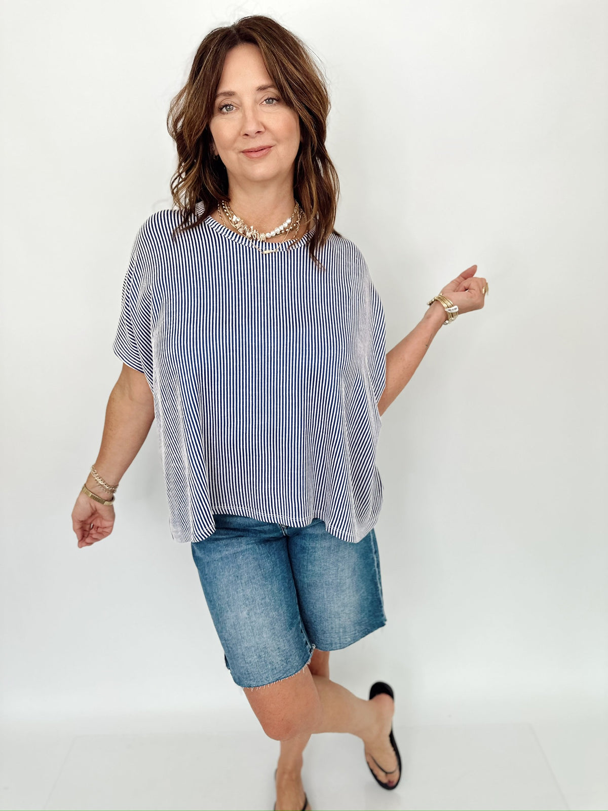 Romy Ribbed Striped Top Bright Blue