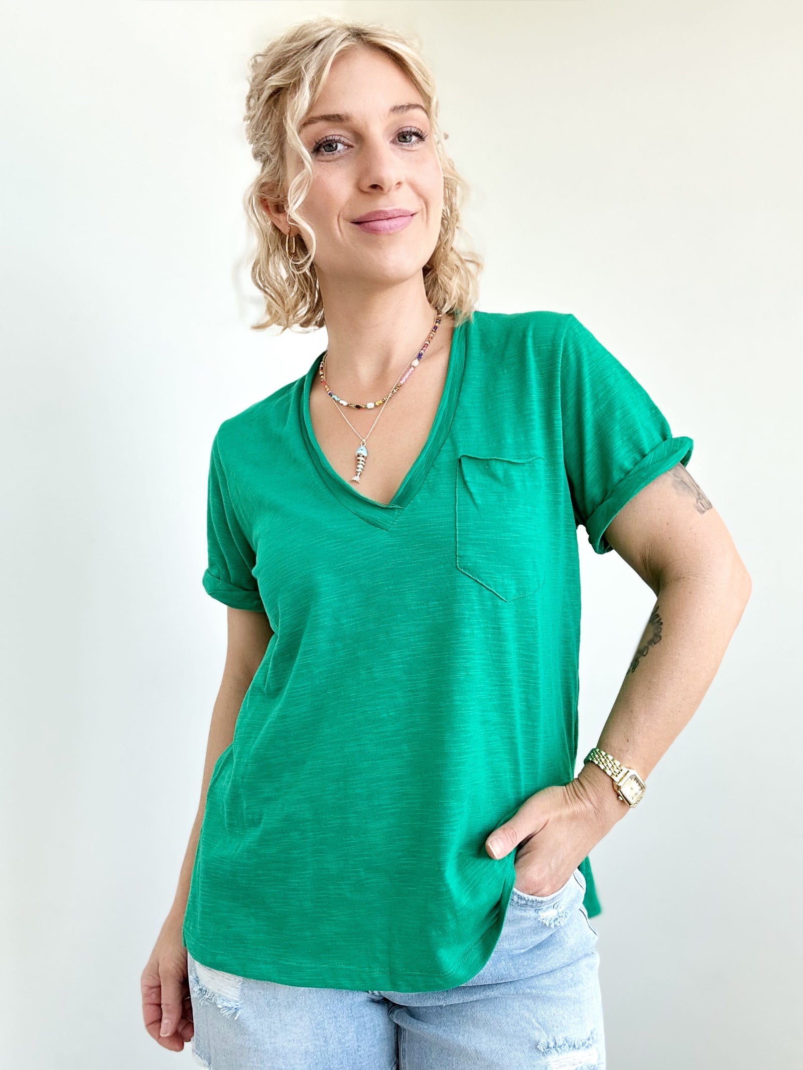 Sydney V-neck Short Sleeve Top Green