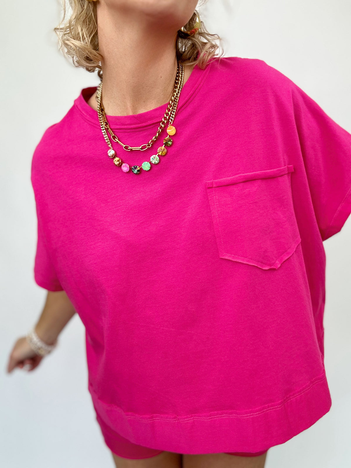 Nikki Boxy Top &amp; Shorts Set Hot Pink