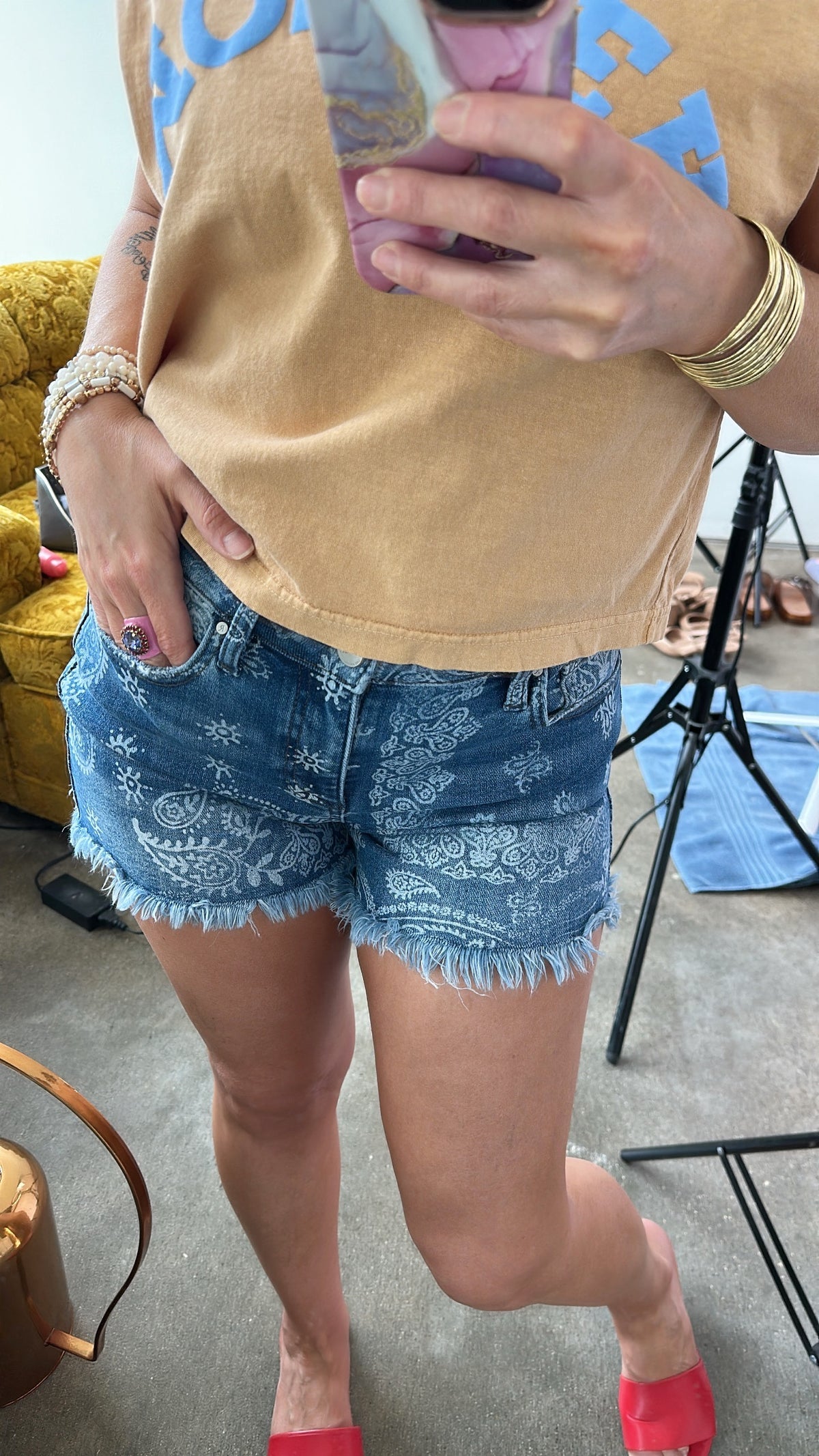 Pam Paisley Printed High Rise Shorts
