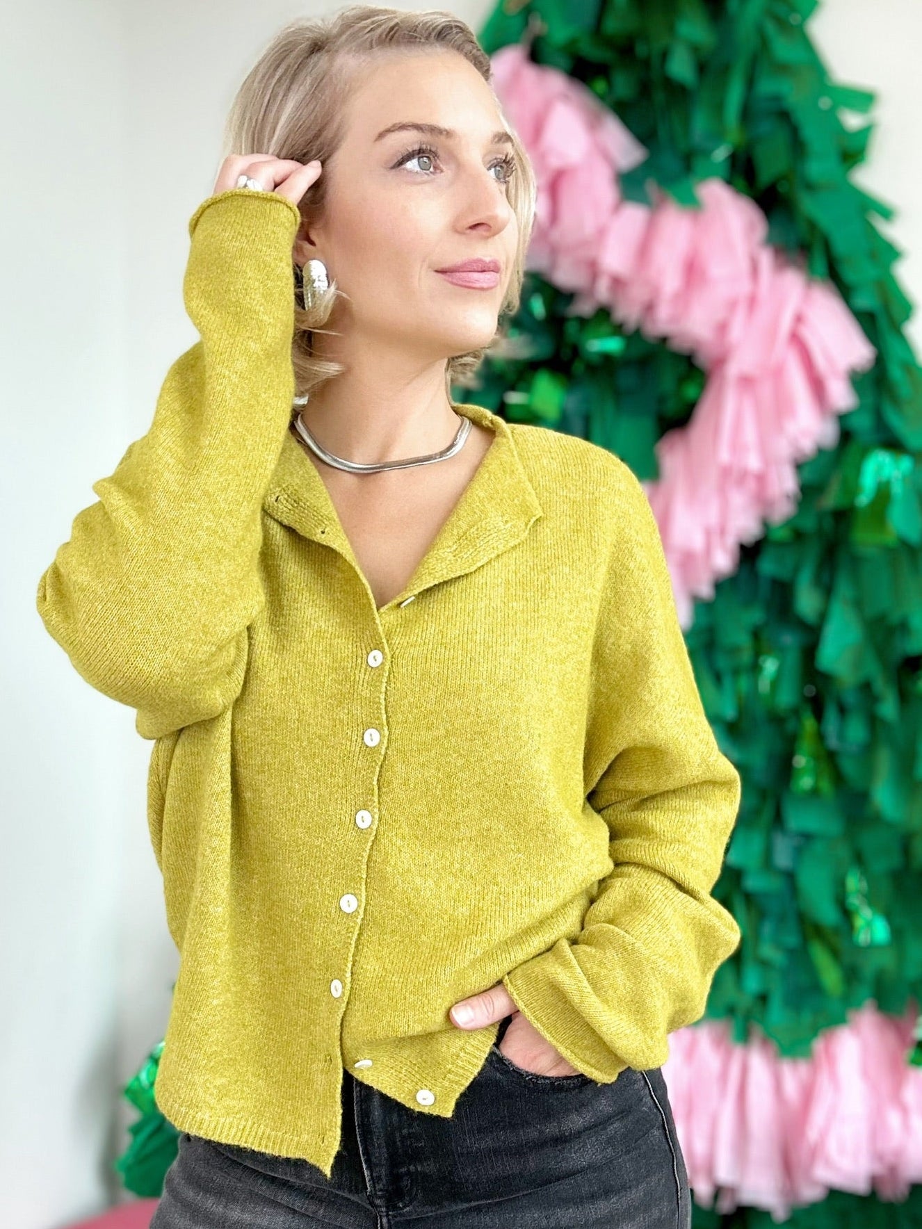 Piper Button Up Cardigan Dijon Yellow