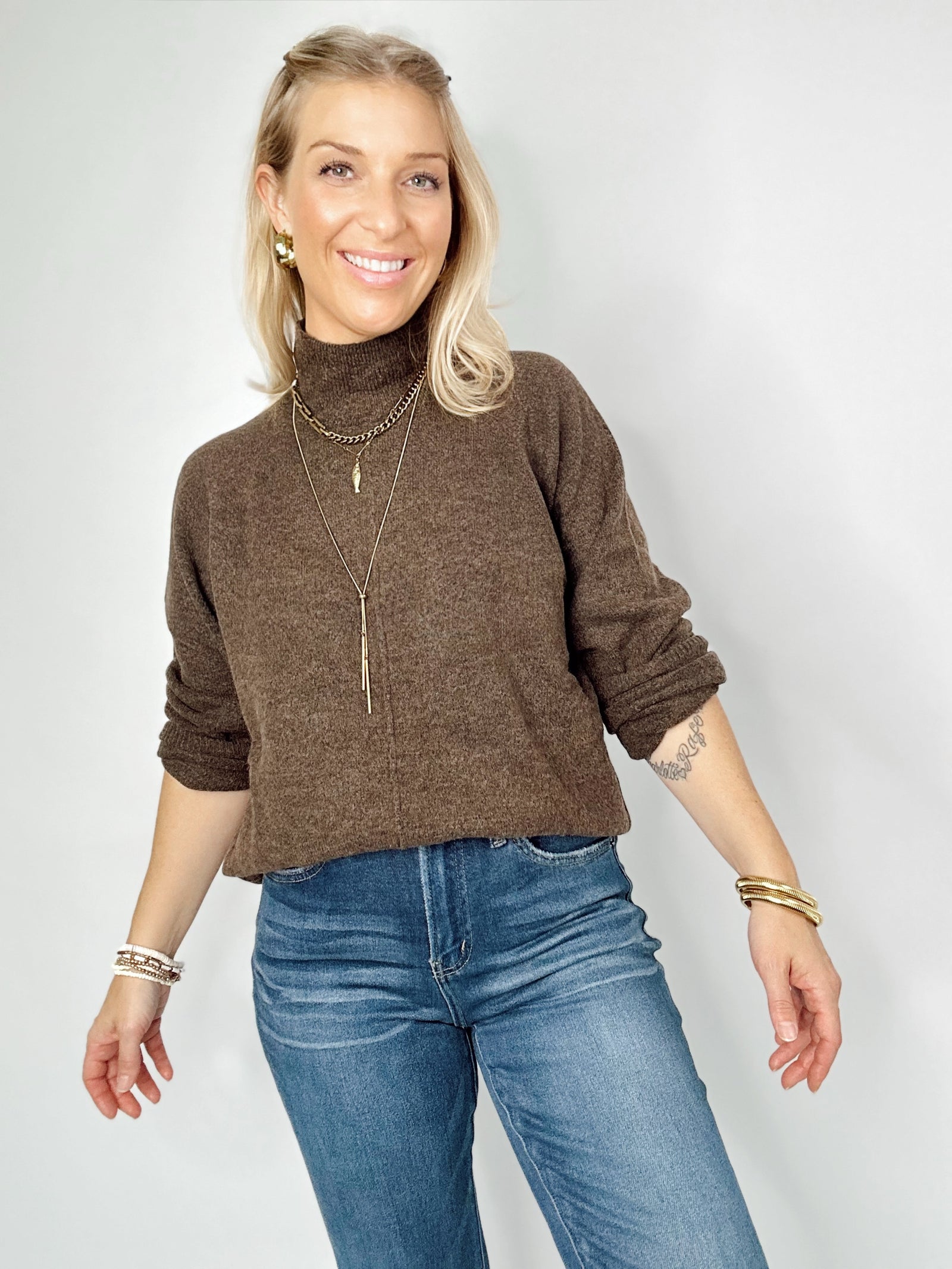 Everly Mock Neck Sweater Cocoa