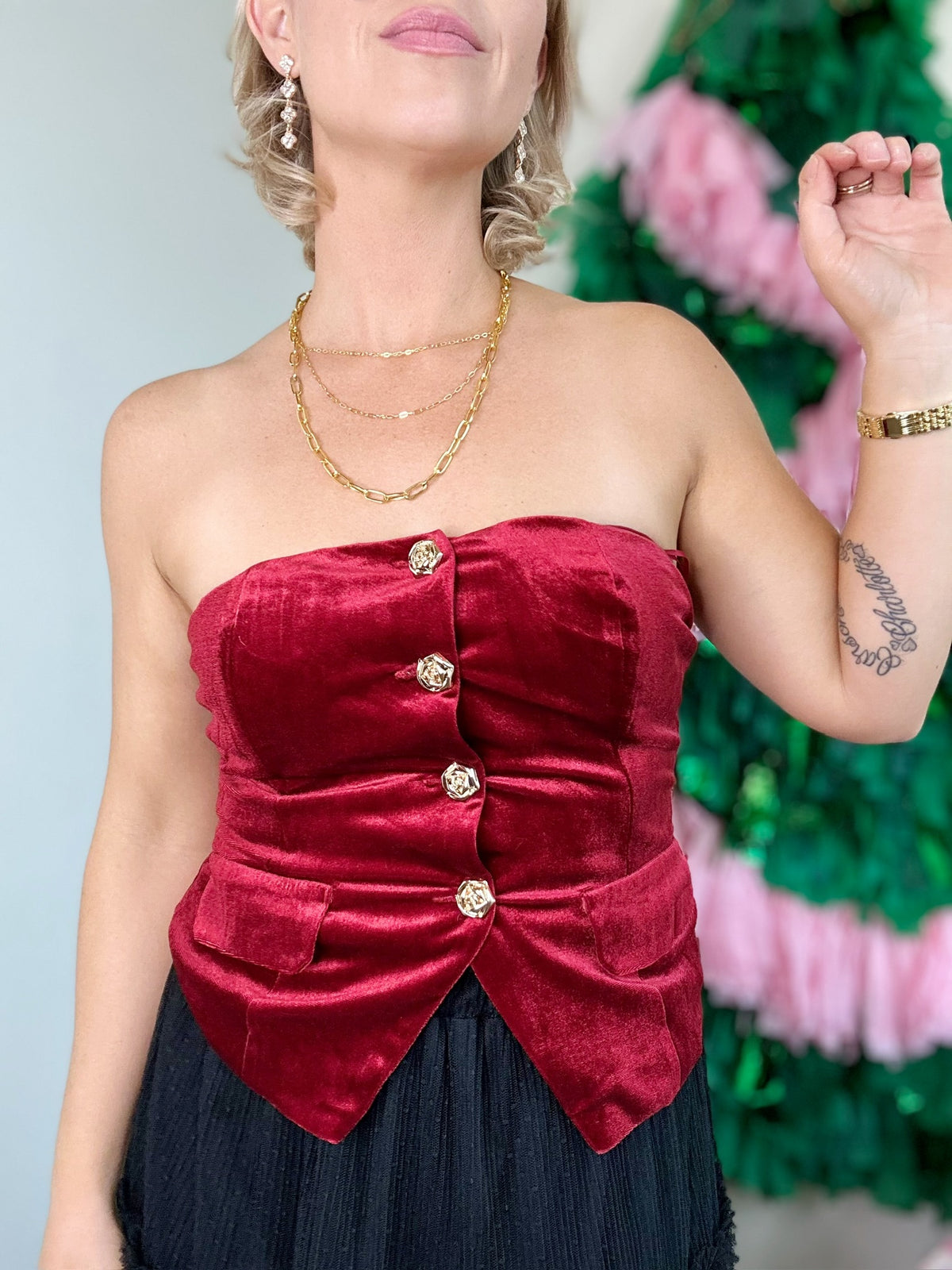 Noel Velvet Tube Top Red