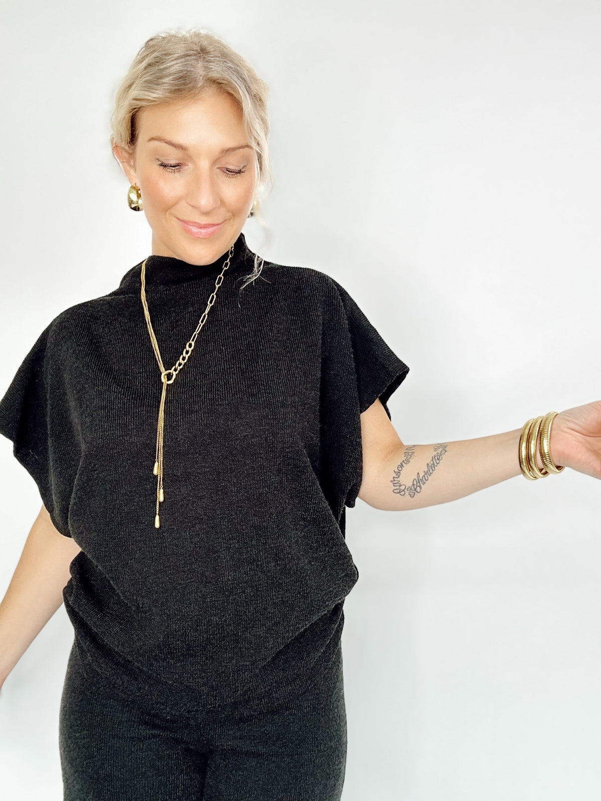 Evie Dolman Sleeve Top &amp; Pants Set Black
