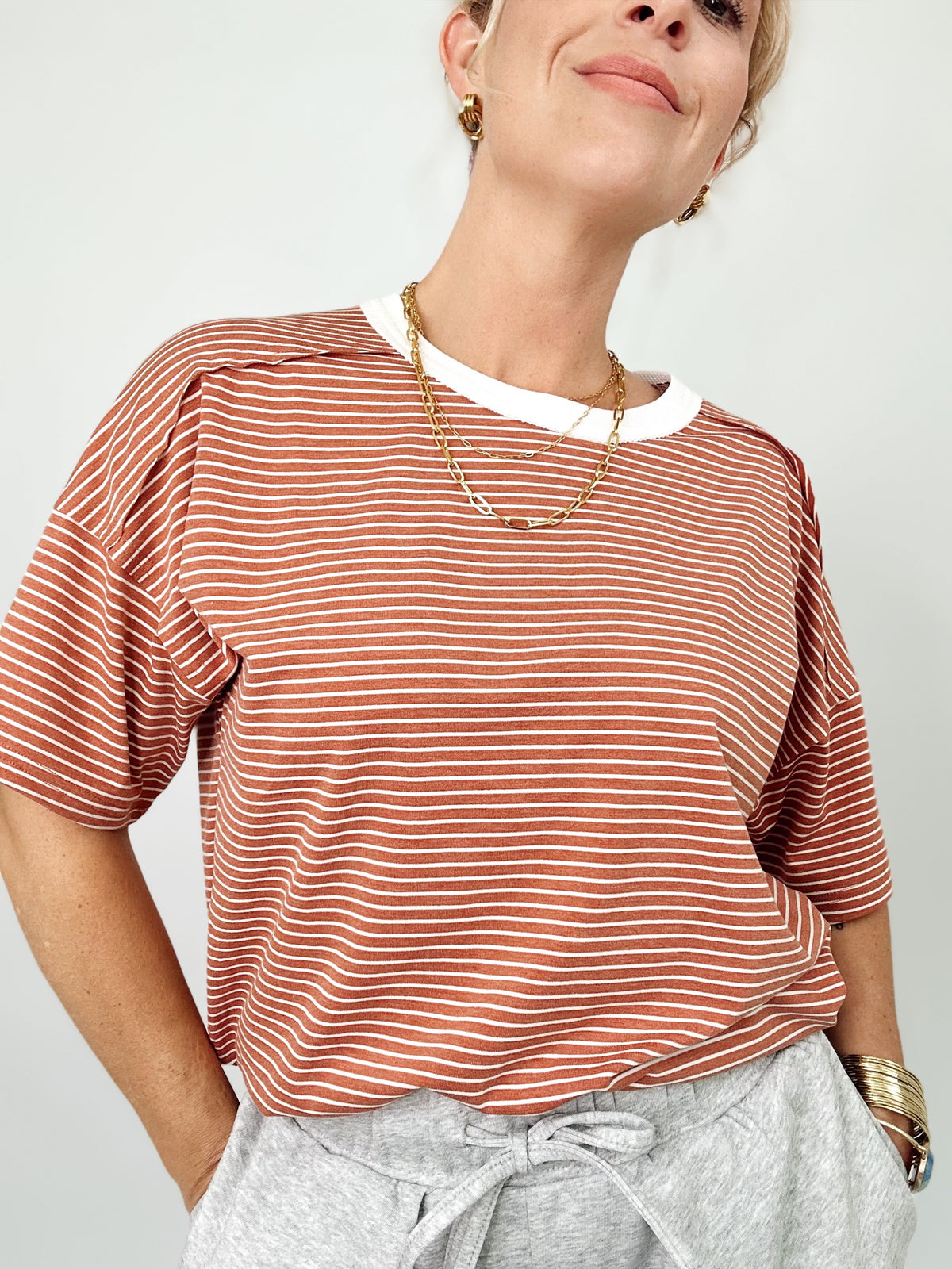 Julianna Stripe Top Sandstone
