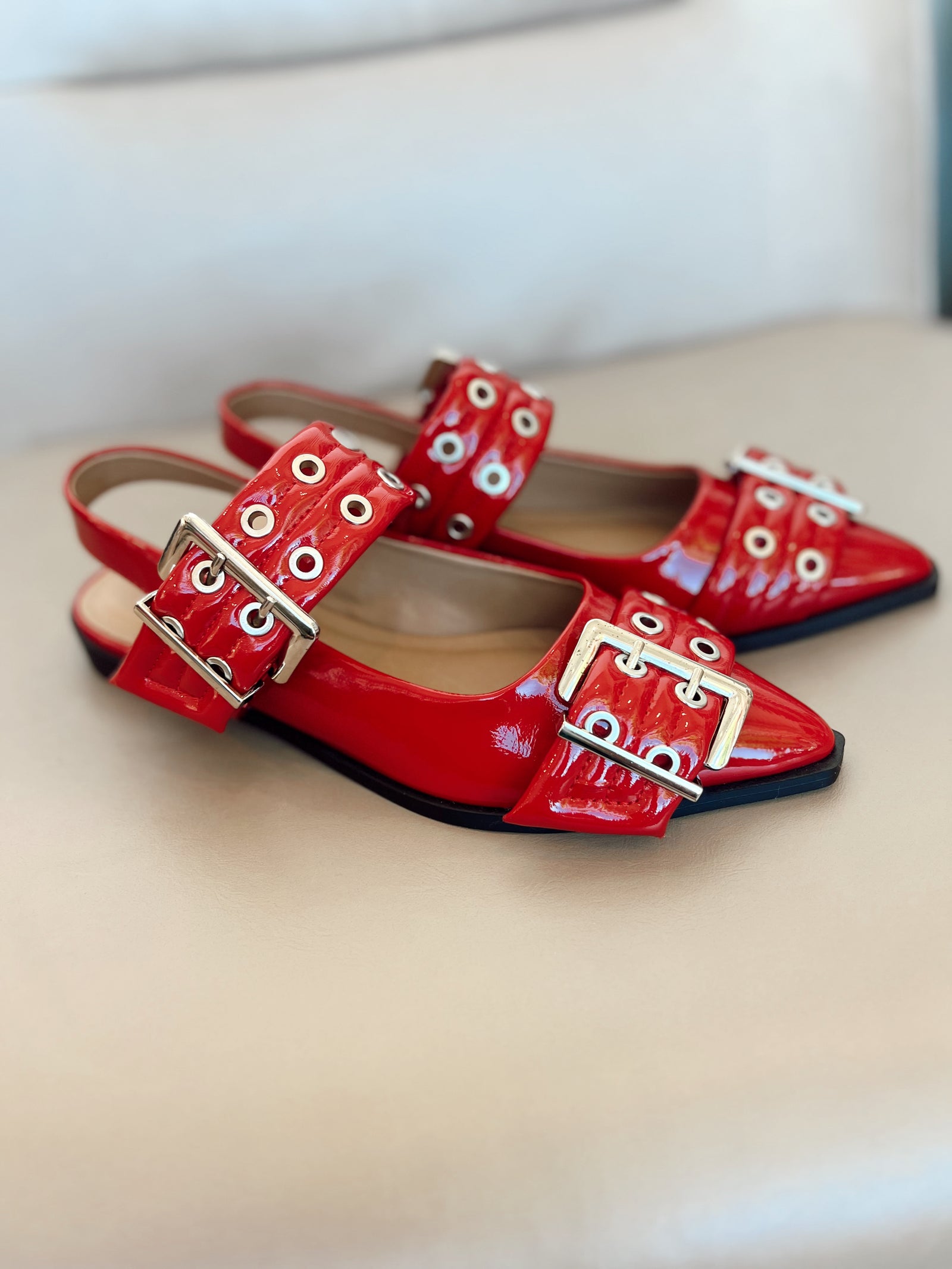 Joni Pointed Toe Slingback Loafer, Red Patent