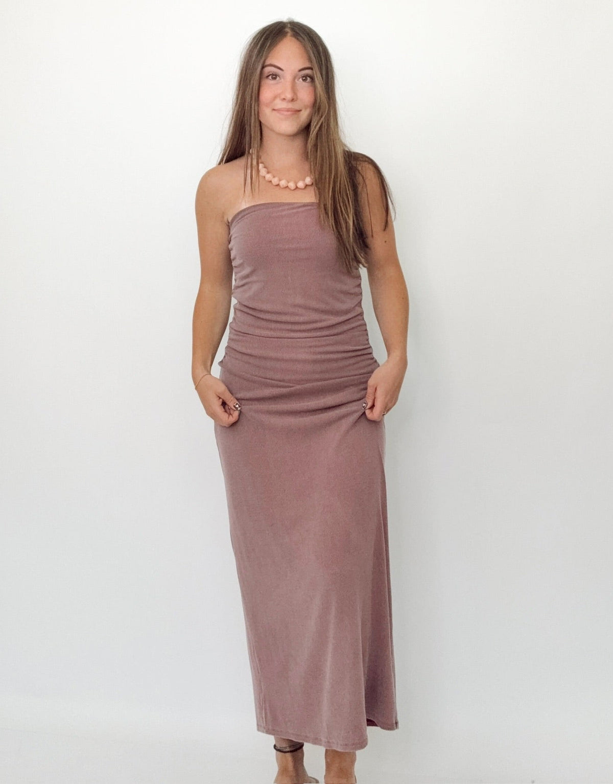 Christina Ribbed Midi Tube Dress Sepia