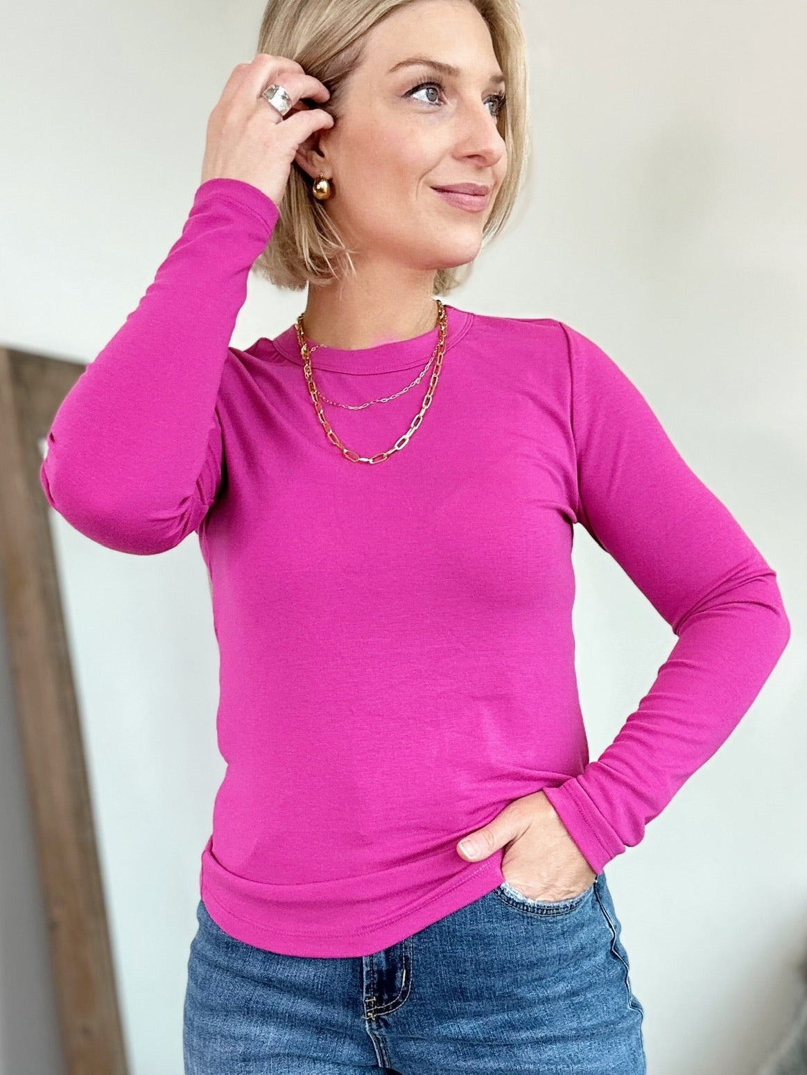 Callista Long Sleeve Top Fuchsia