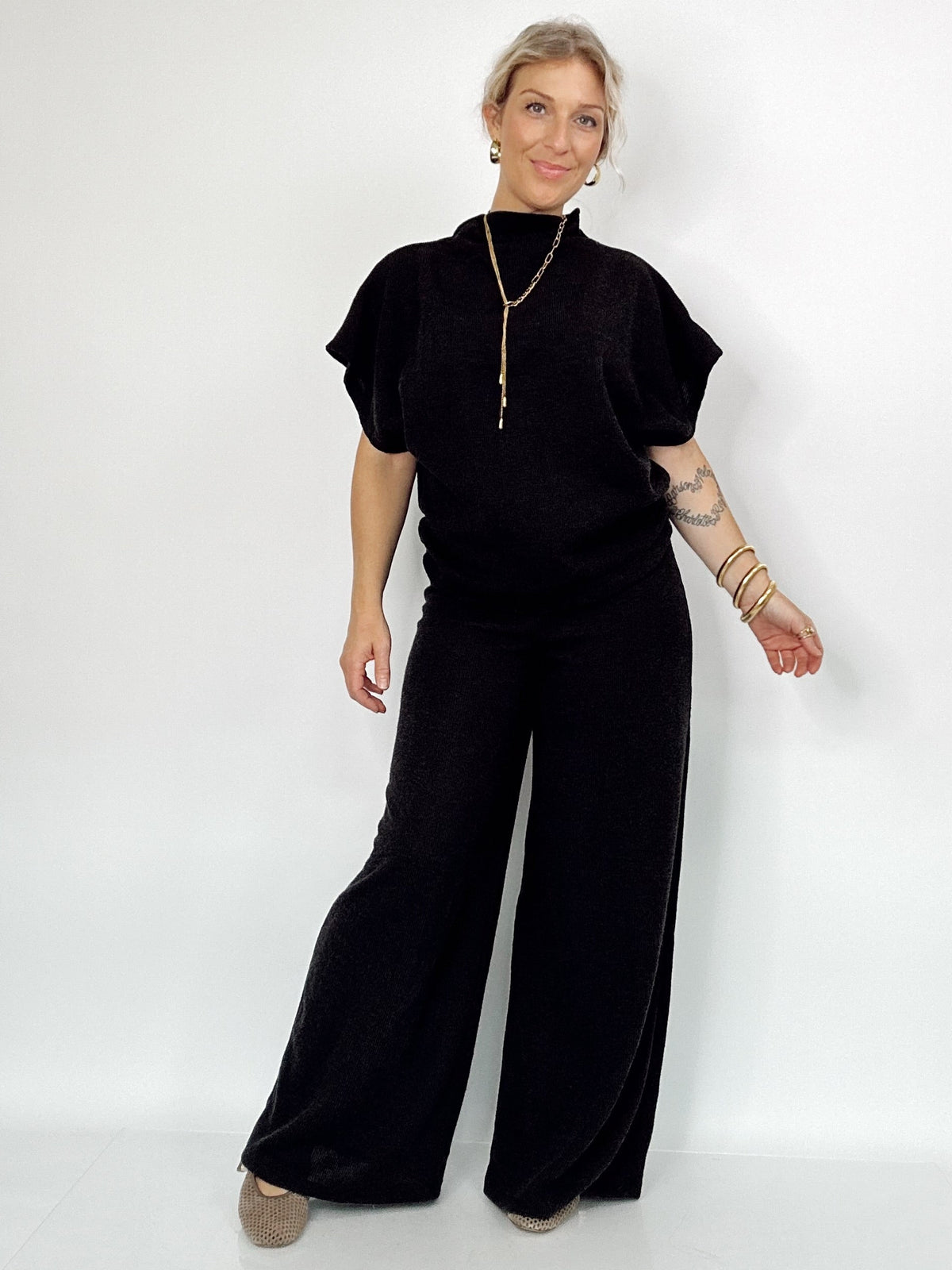 Evie Dolman Sleeve Top &amp; Pants Set Black