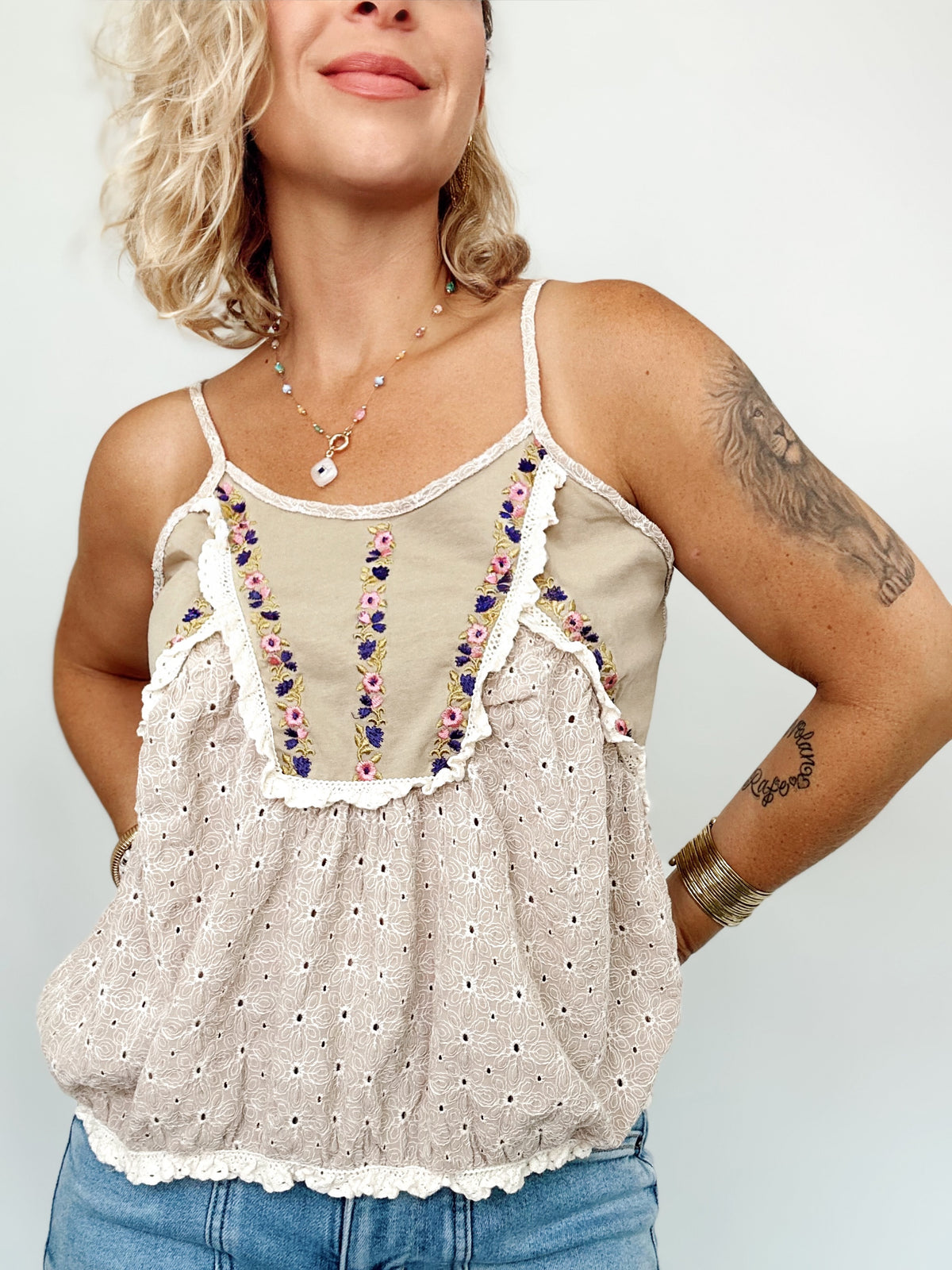 Lillian Print Top Taupe