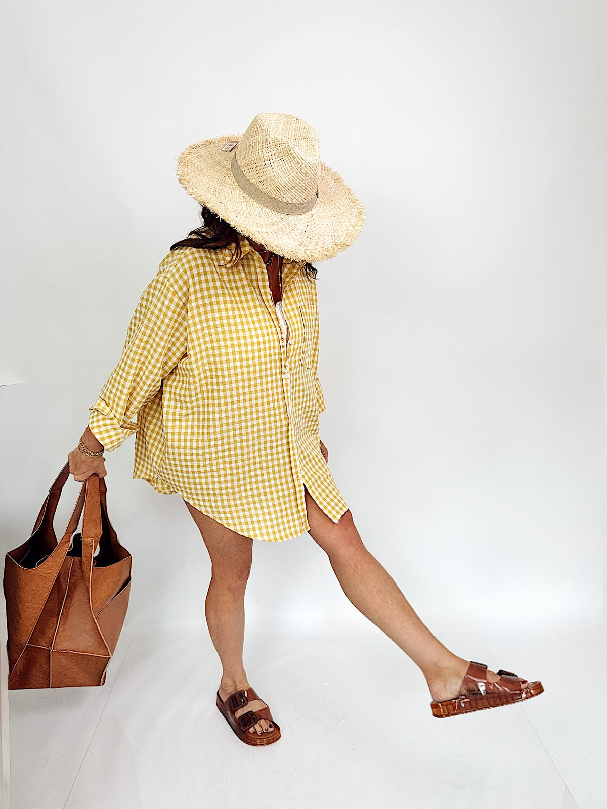 Bobbi Gingham Print Shirt Gold