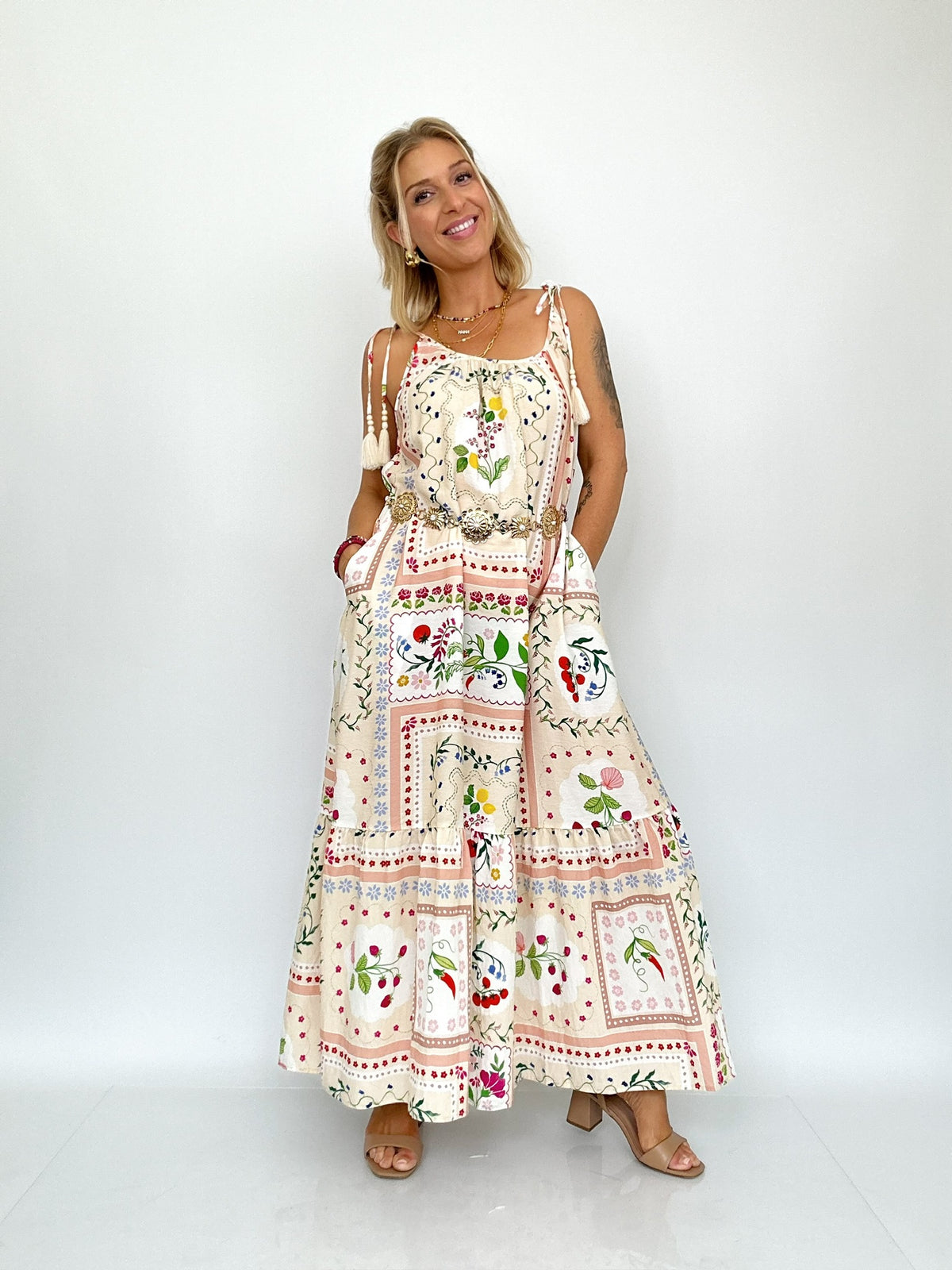 Bebe Printed Midi Sun Dress