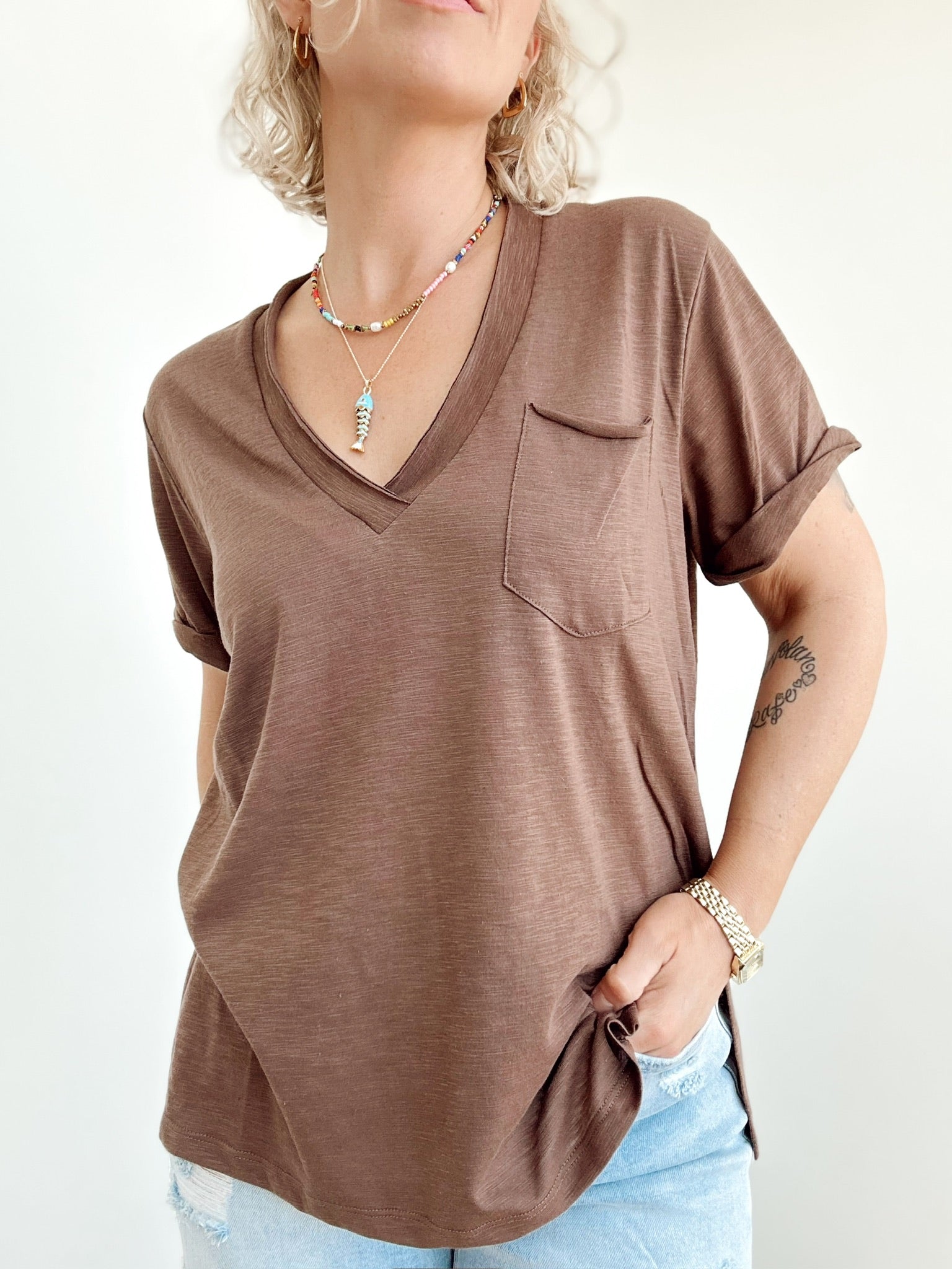 Sydney V-neck Short Sleeve Top Chocolate