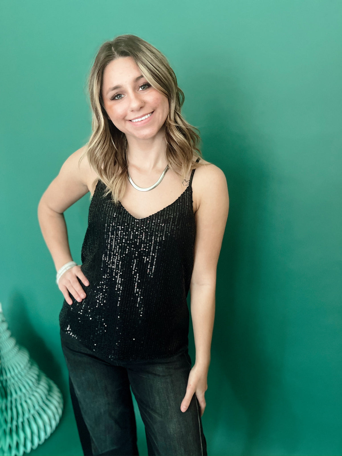 Sofia Sequin Tank Top Black