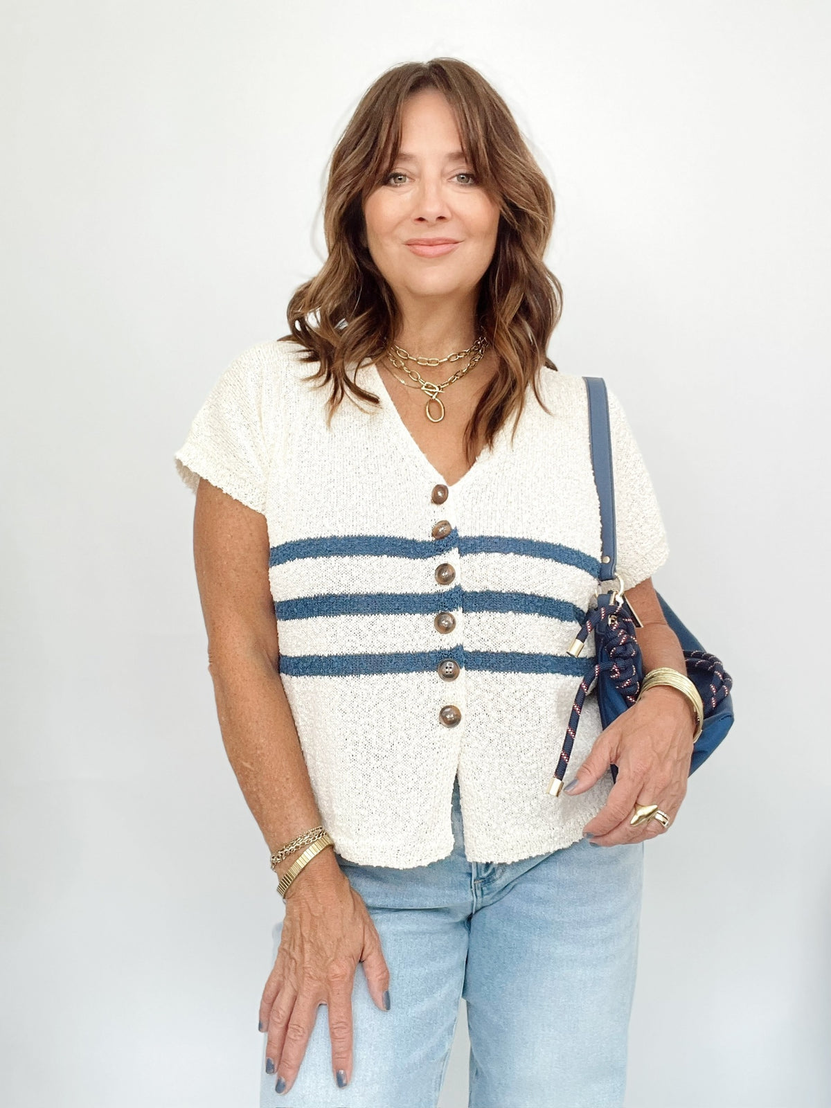 Gabby Stripe Button Down Vest