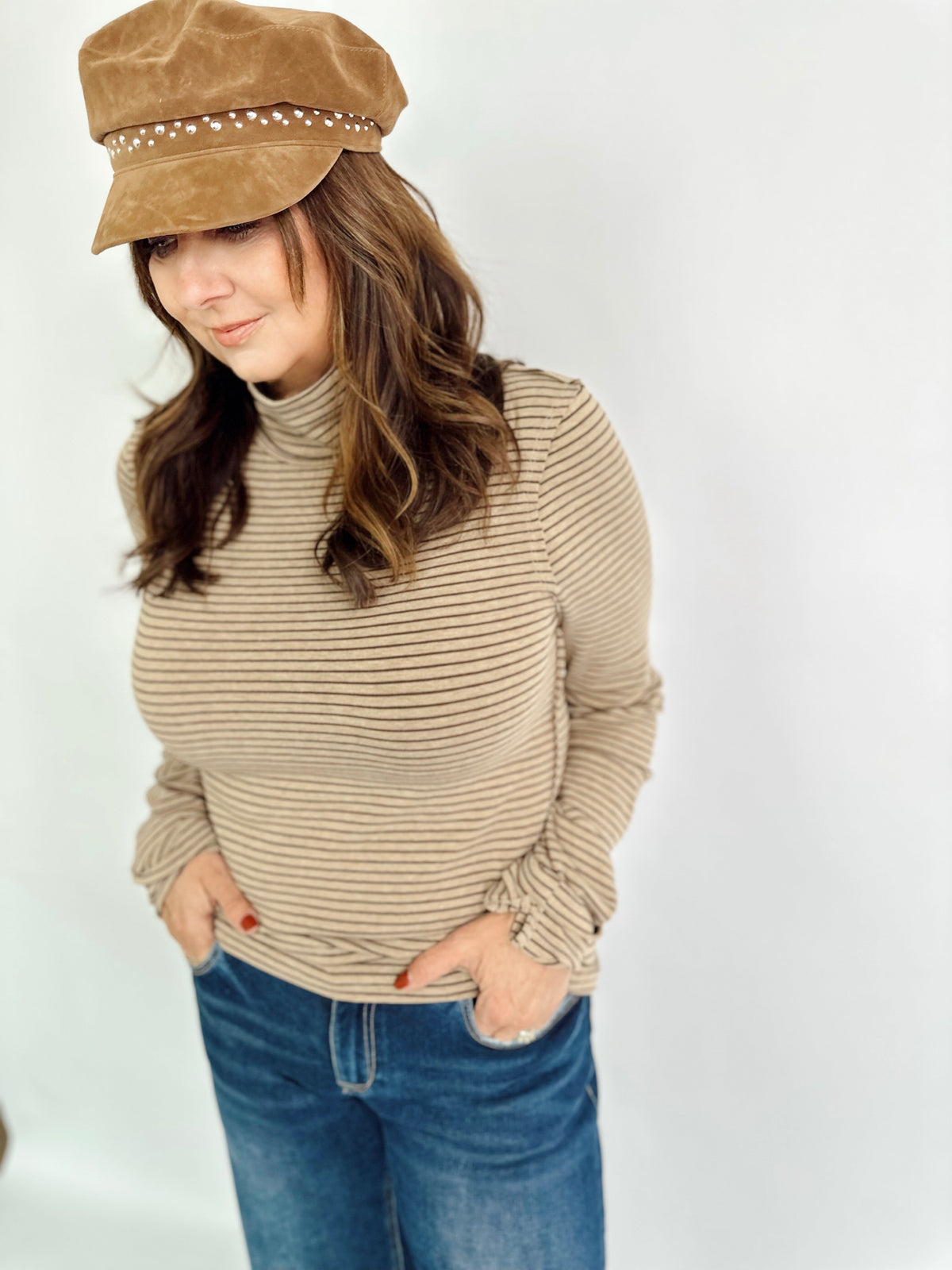 Greta Stripe Turtle Neck Mocha