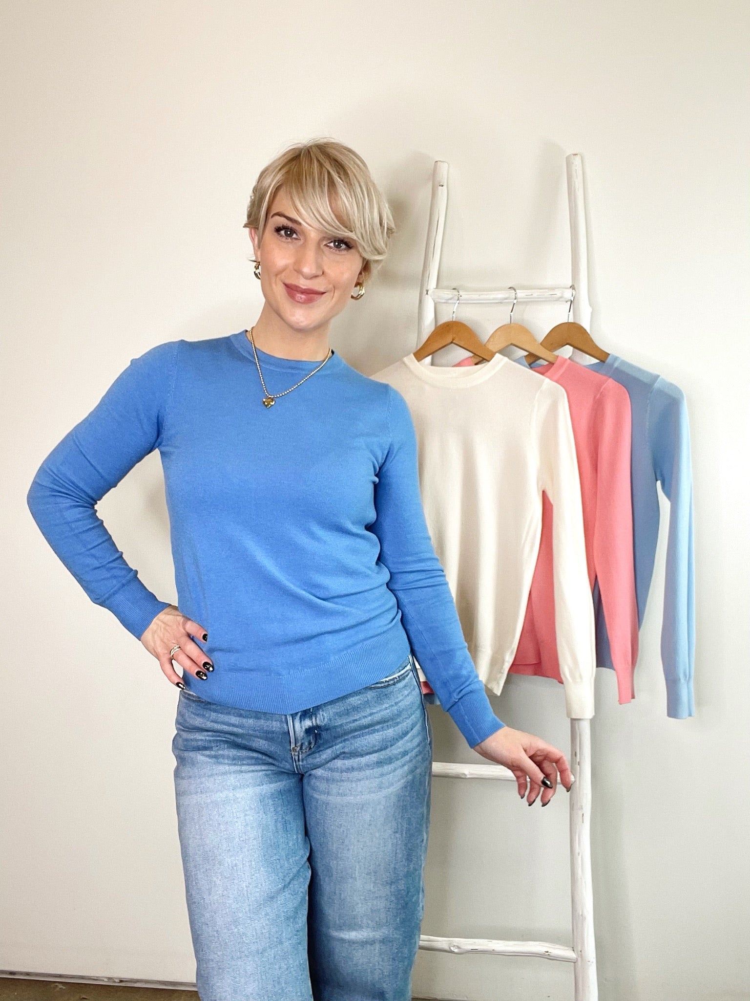 Raelle Basic Crew Neck Sweater Top