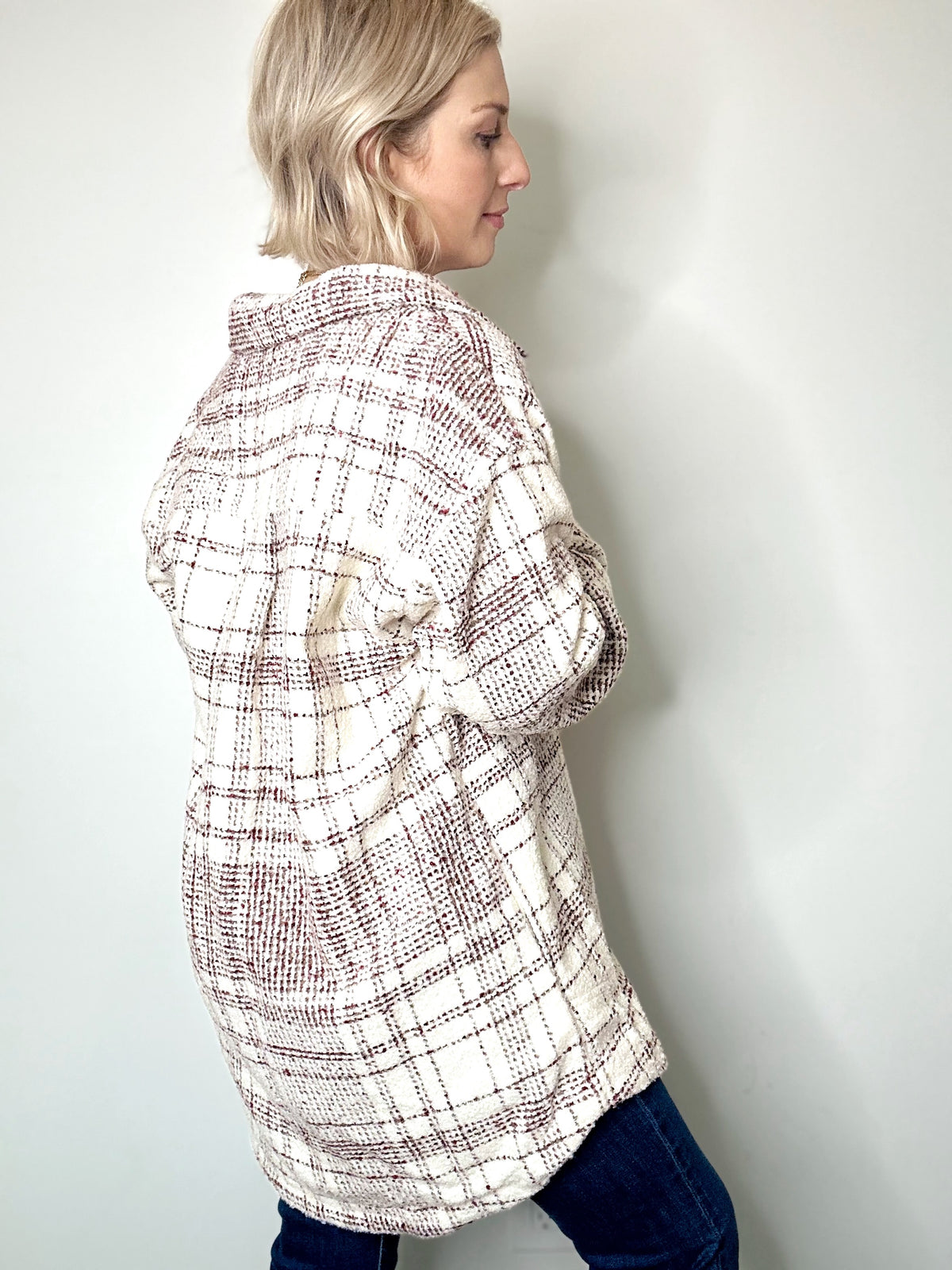 Maya Plaid Shirt Jacket Burgundy/Cream